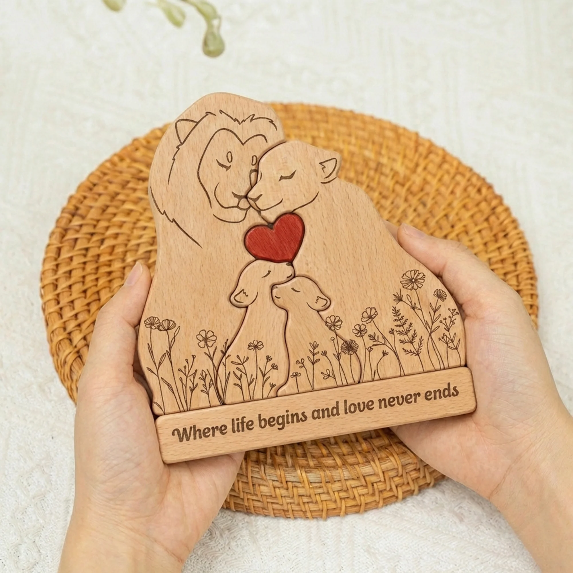 Where Life Begins And Love Never Ends Mother's Day Gift - Personalized Wooden Lion Family Puzzle - Image 4