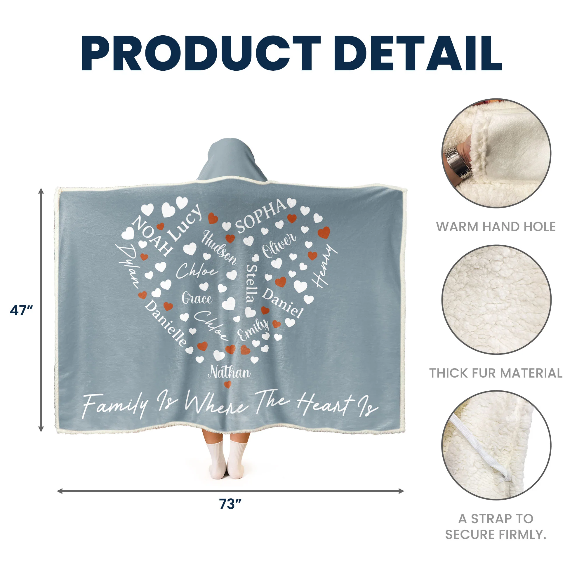 Where The Heart Is - Personalized Wearable Blanket Hoodie - Image 6
