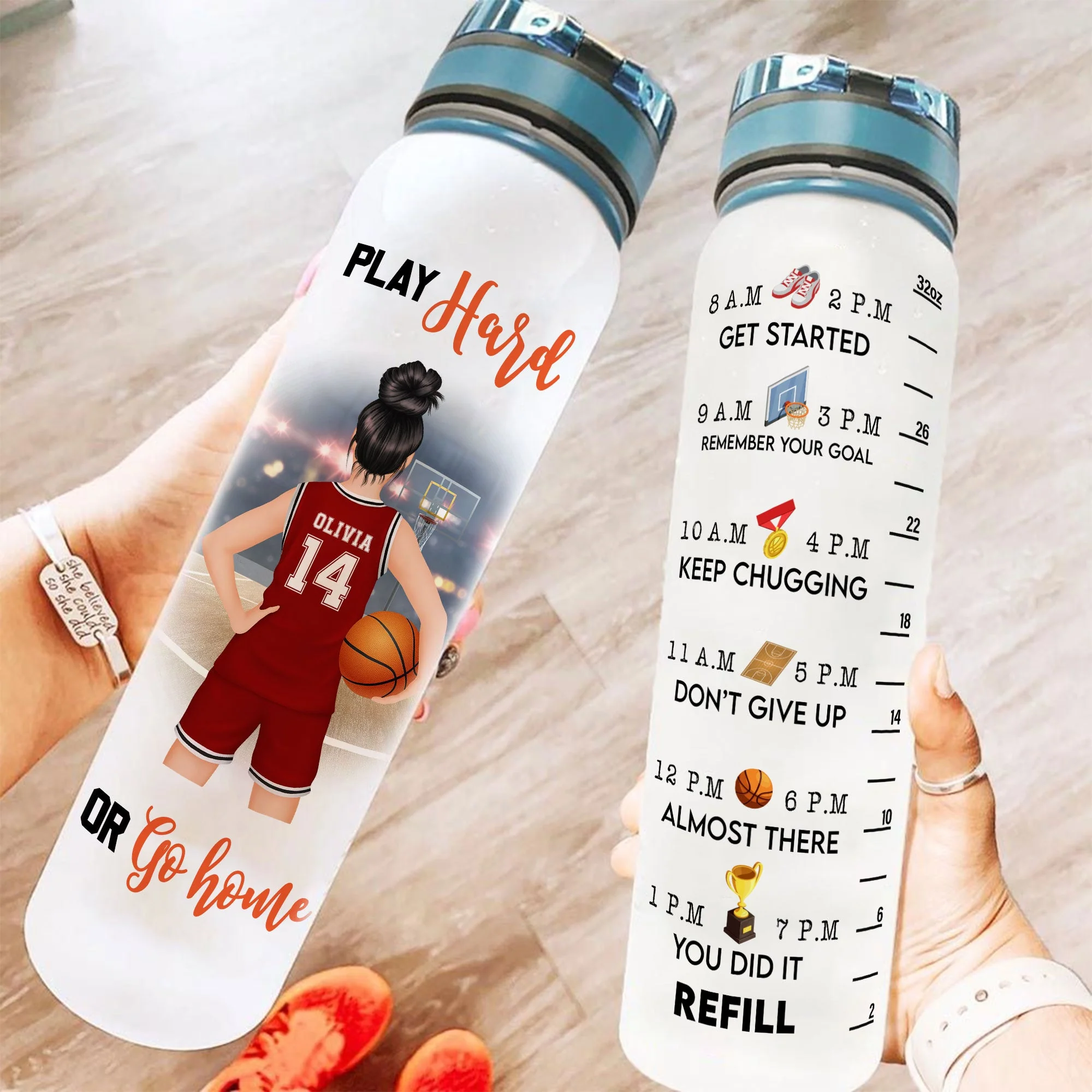 Who Loves Basketball - Personalized Water Bottle With Time Marker - Image 2