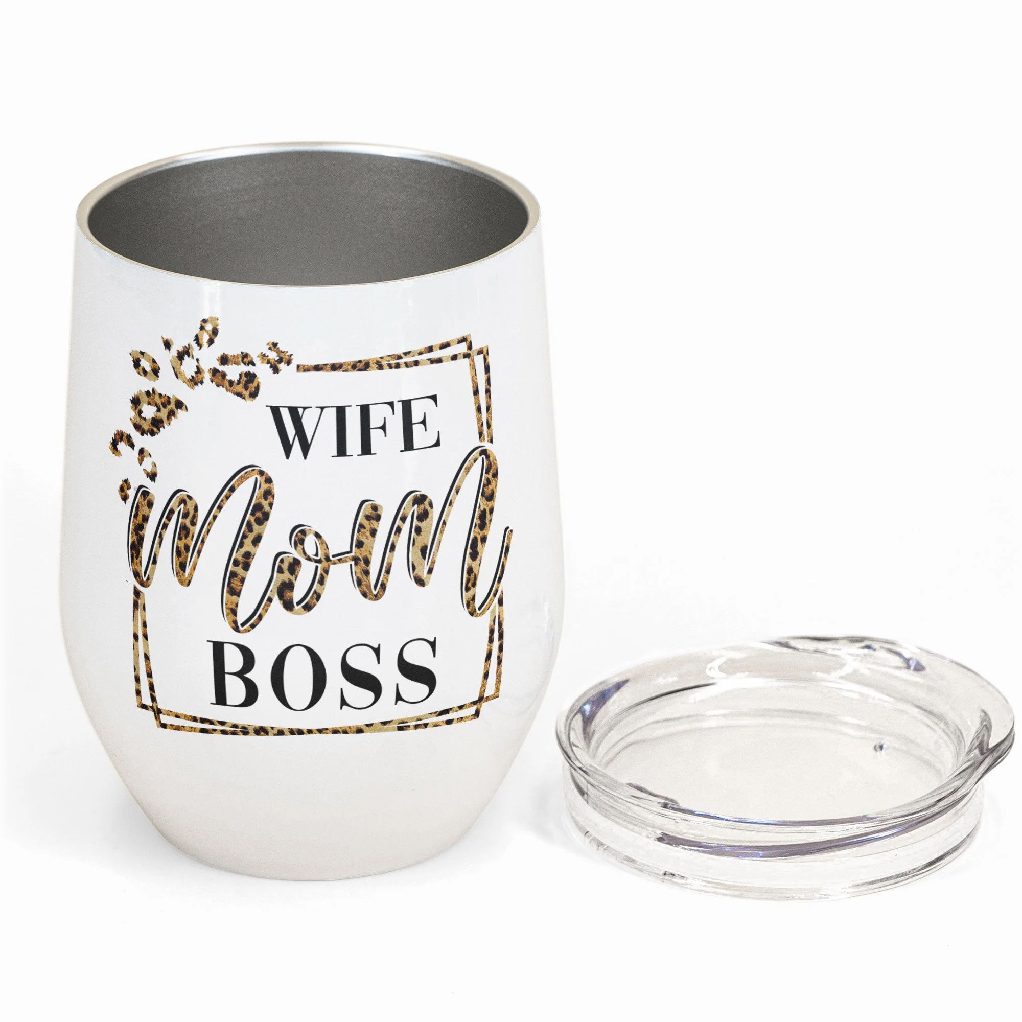 Wife Mom Boss Lady - Personalized Wine Tumbler - Birthday Gift For Mom, Boss, Wife - Leopard Design - Image 3