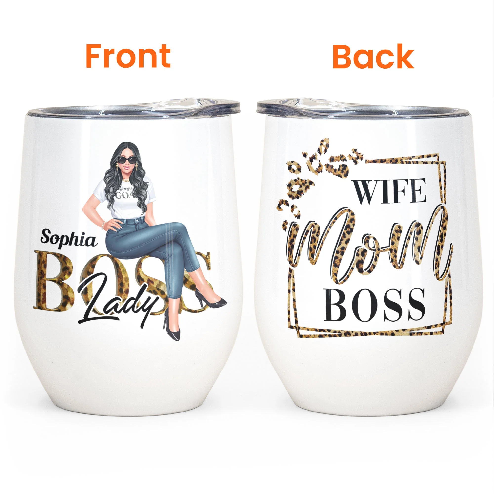 Wife Mom Boss Lady - Personalized Wine Tumbler - Birthday Gift For Mom, Boss, Wife - Leopard Design - Image 4