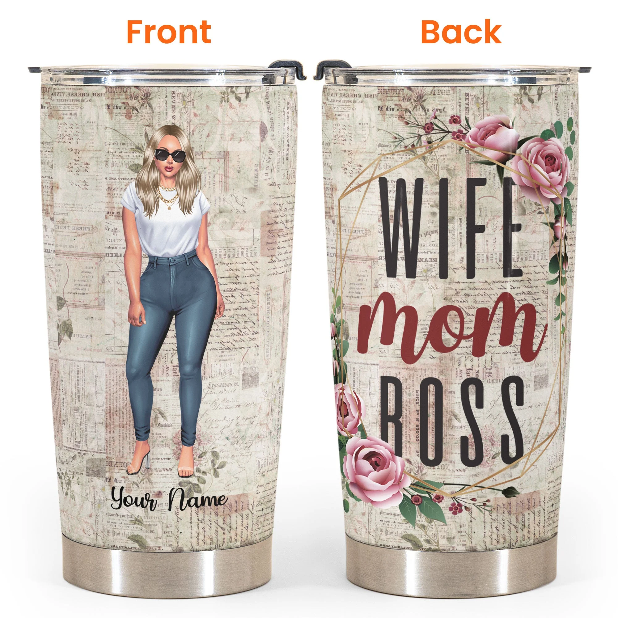 Wife Mom Boss - Personalized Tumbler Cup - Valentine's Day, Birthday Gift For Wife, Mom - Image 2