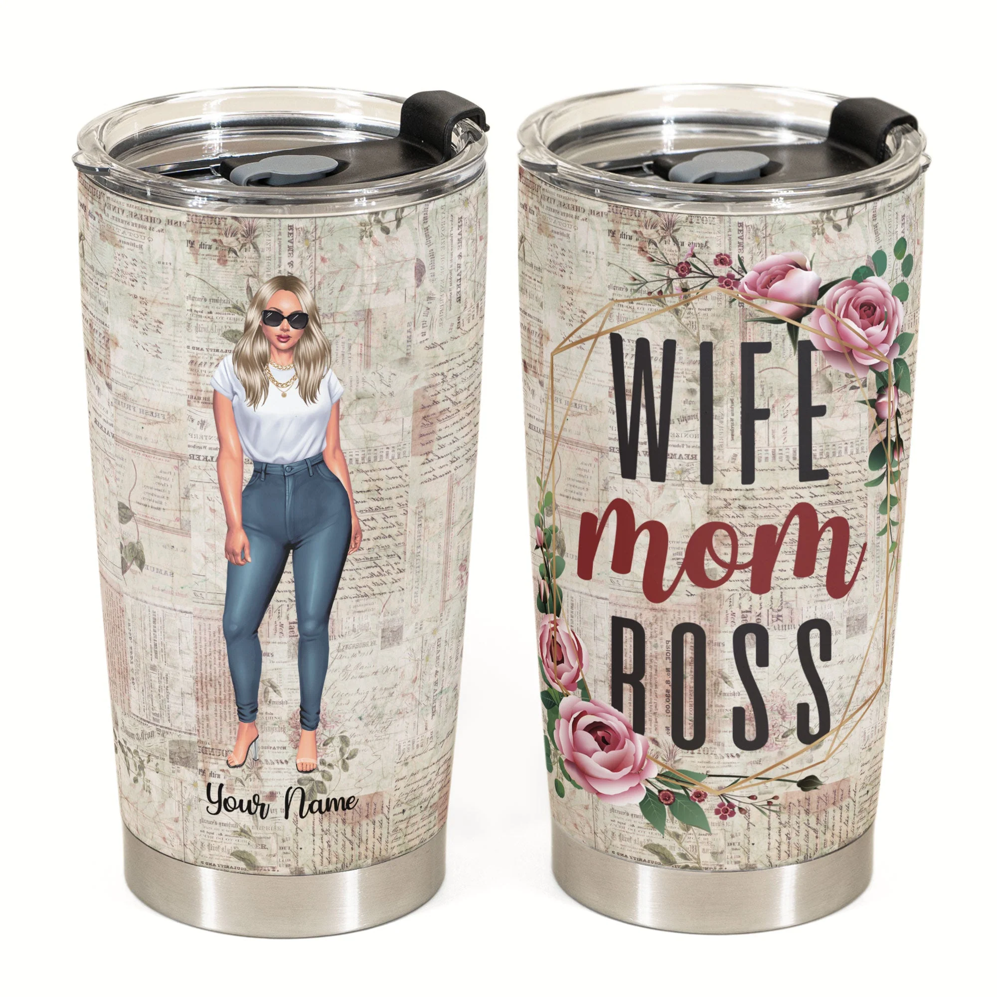 Wife Mom Boss - Personalized Tumbler Cup - Valentine's Day, Birthday Gift For Wife, Mom - Image 3