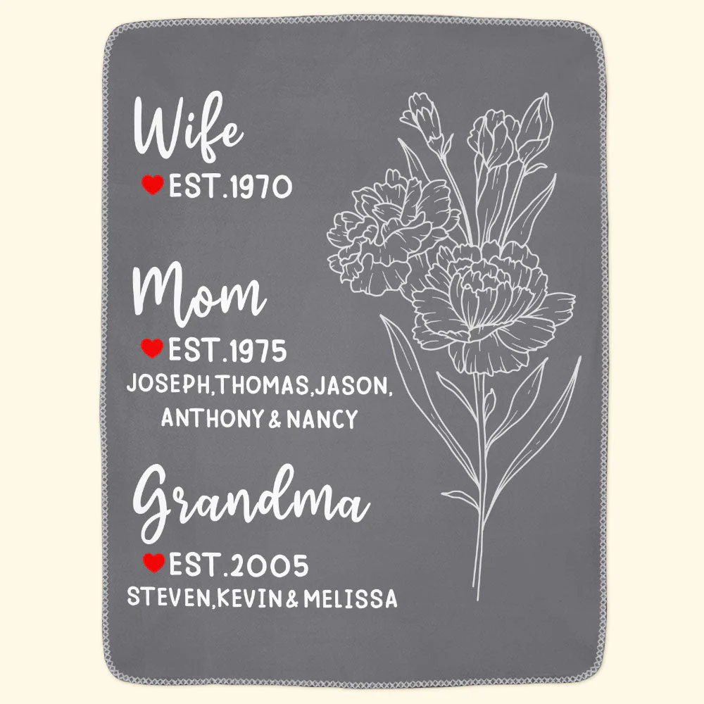 Wife Mom Grandma Birthflower Gifts For Women - Personalized Blanket - Image 5
