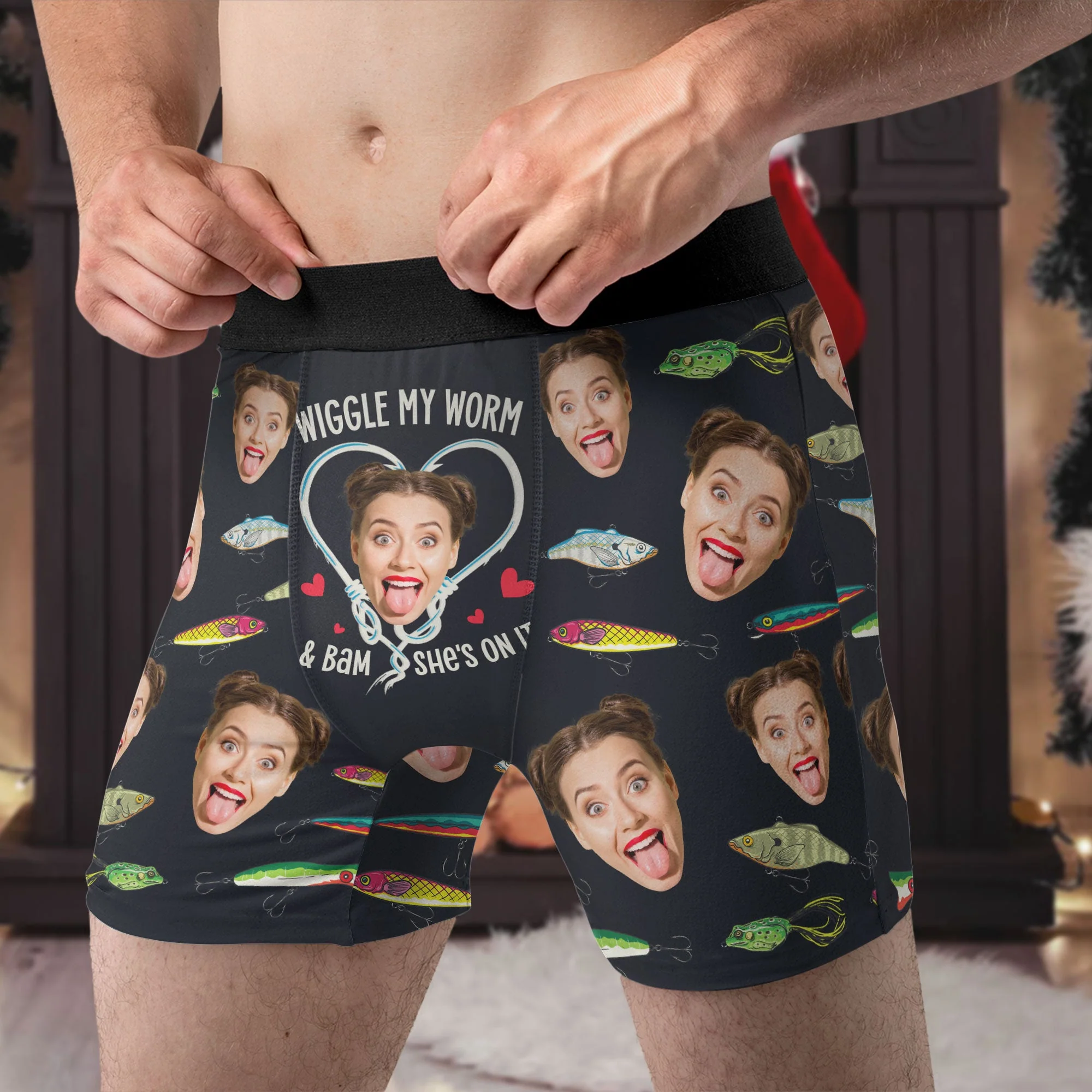 Wiggle My Worm & Bam She's On It - Personalized Photo Men's Boxer Briefs - Image 5