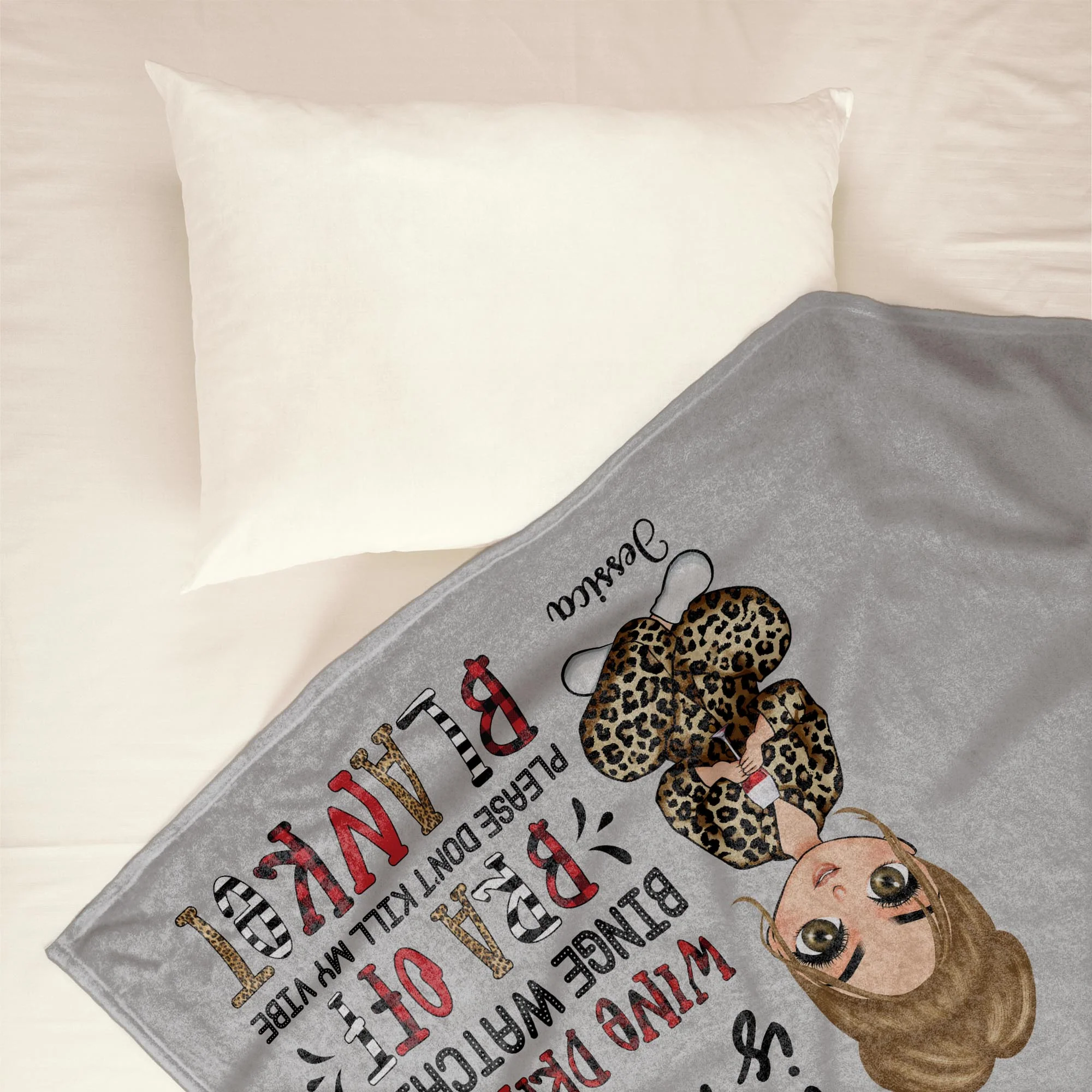 Wine Drinking Binge Watching - Personalized Blanket - Image 3