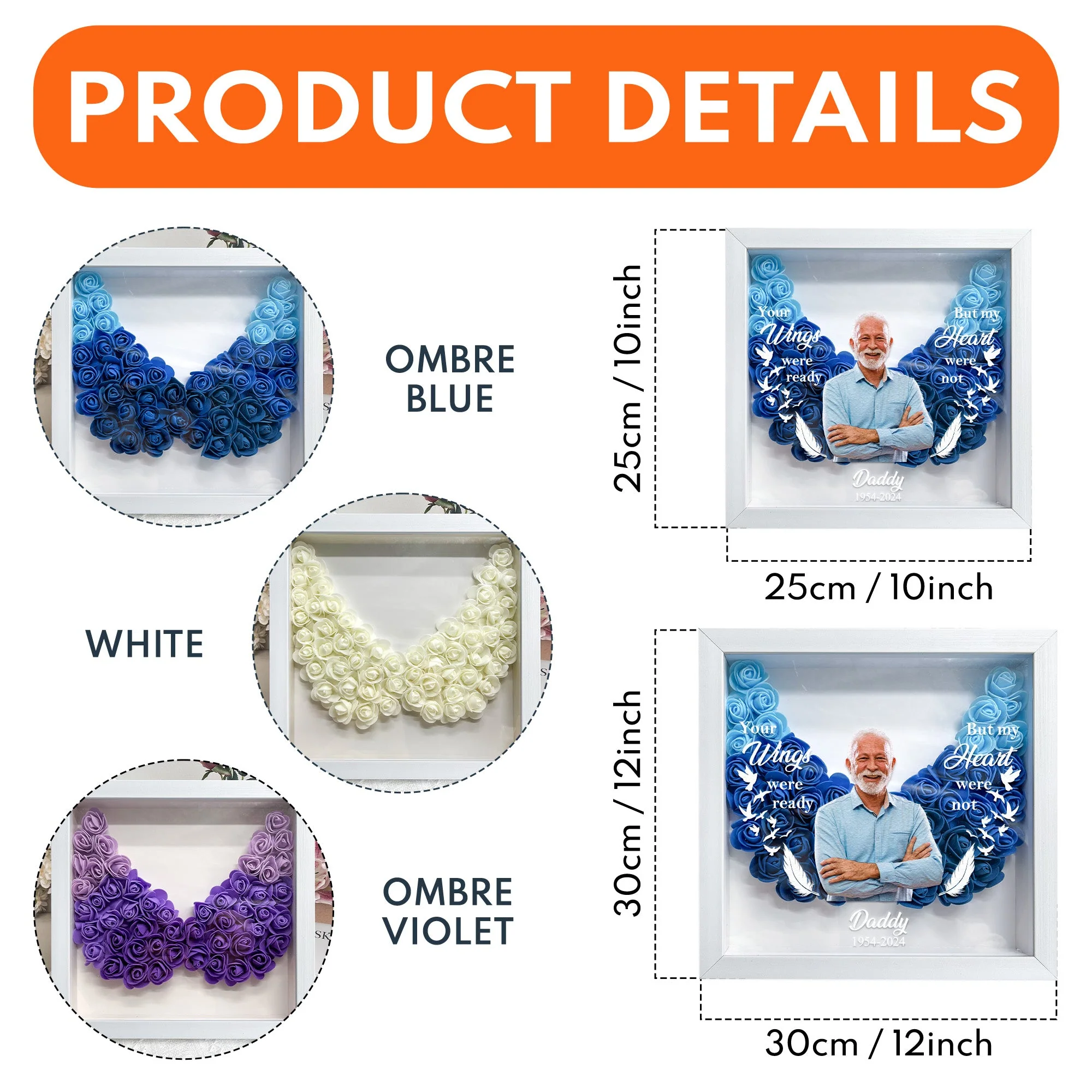 Wing-shaped Memorial Gift - Personalized Photo Flower Shadow Box - Image 6