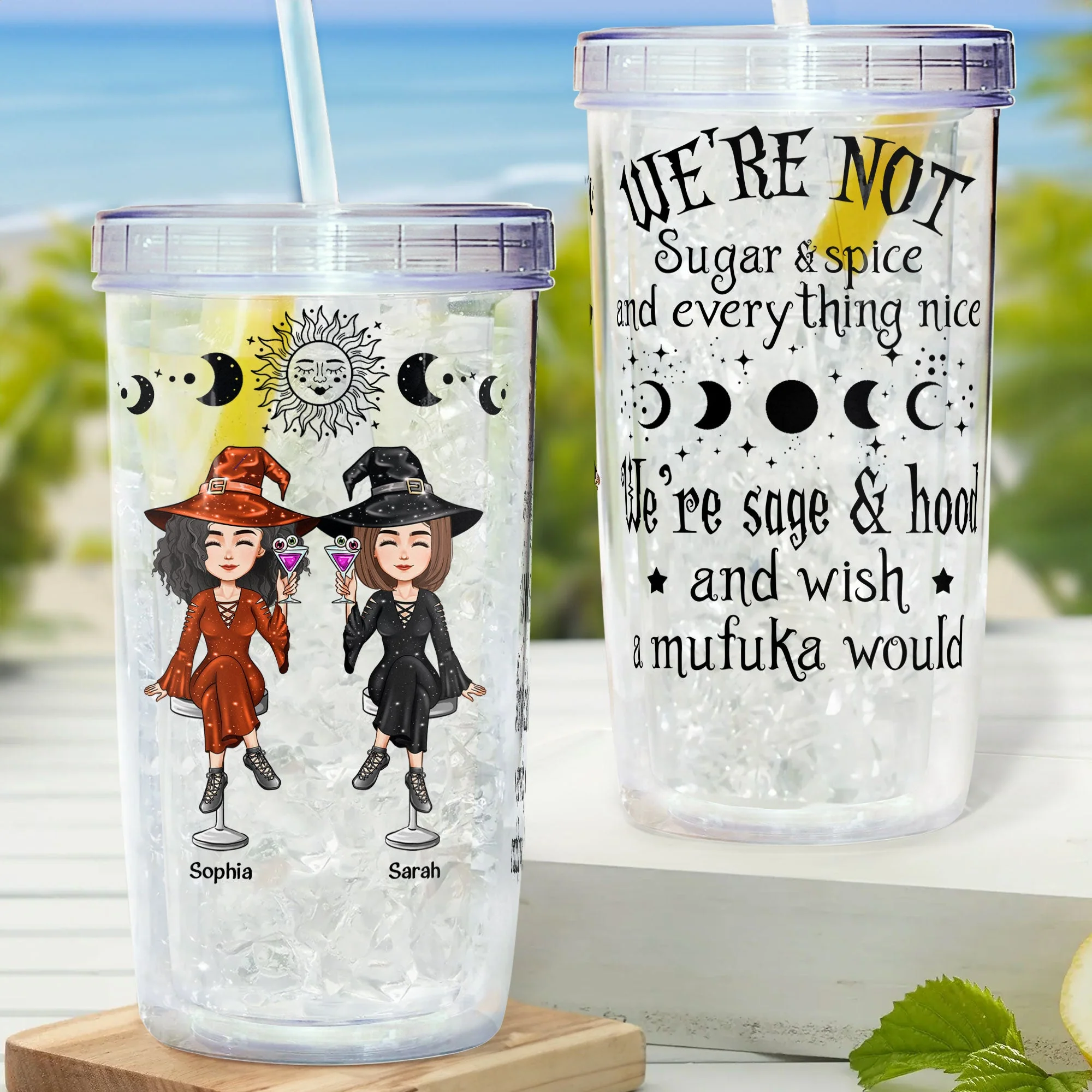 Witch Friends - Personalized Acrylic Tumbler With Straw - Image 3