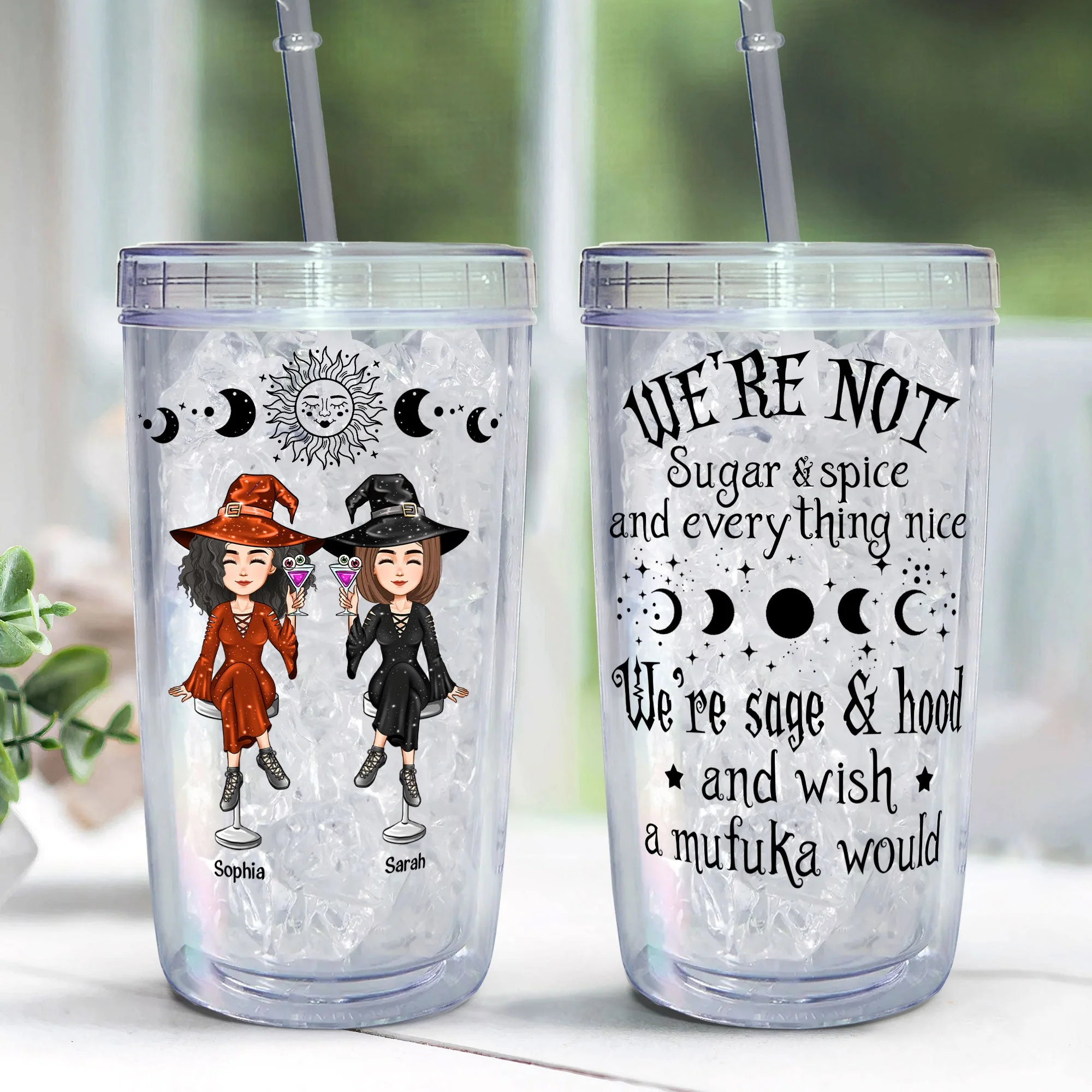 Witch Friends - Personalized Acrylic Tumbler With Straw - Image 4