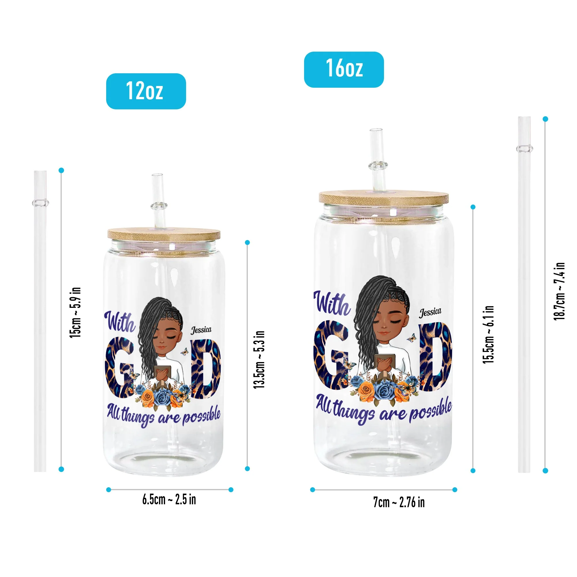 With God All Things Are Possible - Personalized Clear Glass Cup - Image 6