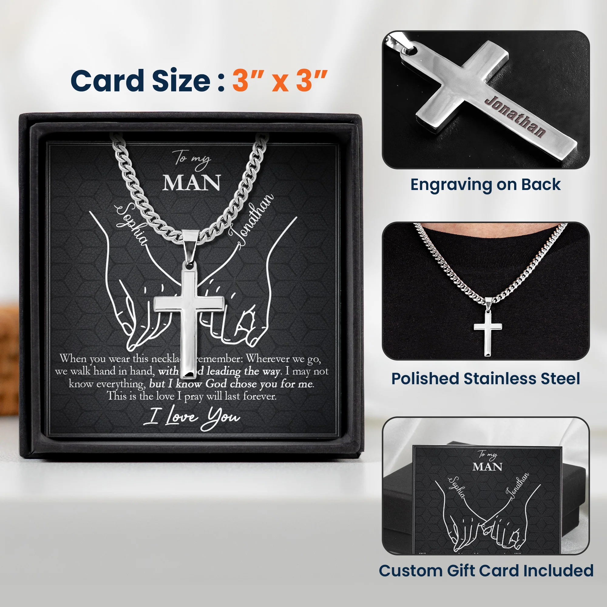 With God Leading Our Forever Journey Gift For Him - Personalized Cross Necklace With Card - Image 6