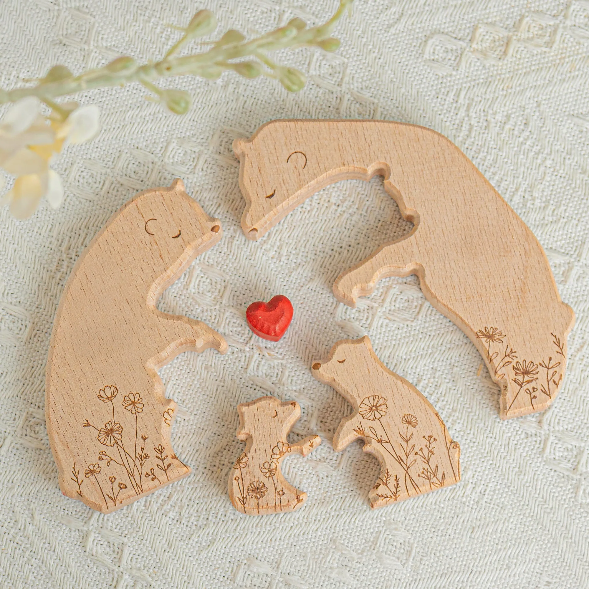 Wooden Bear Family Puzzle Floral Version - Image 4