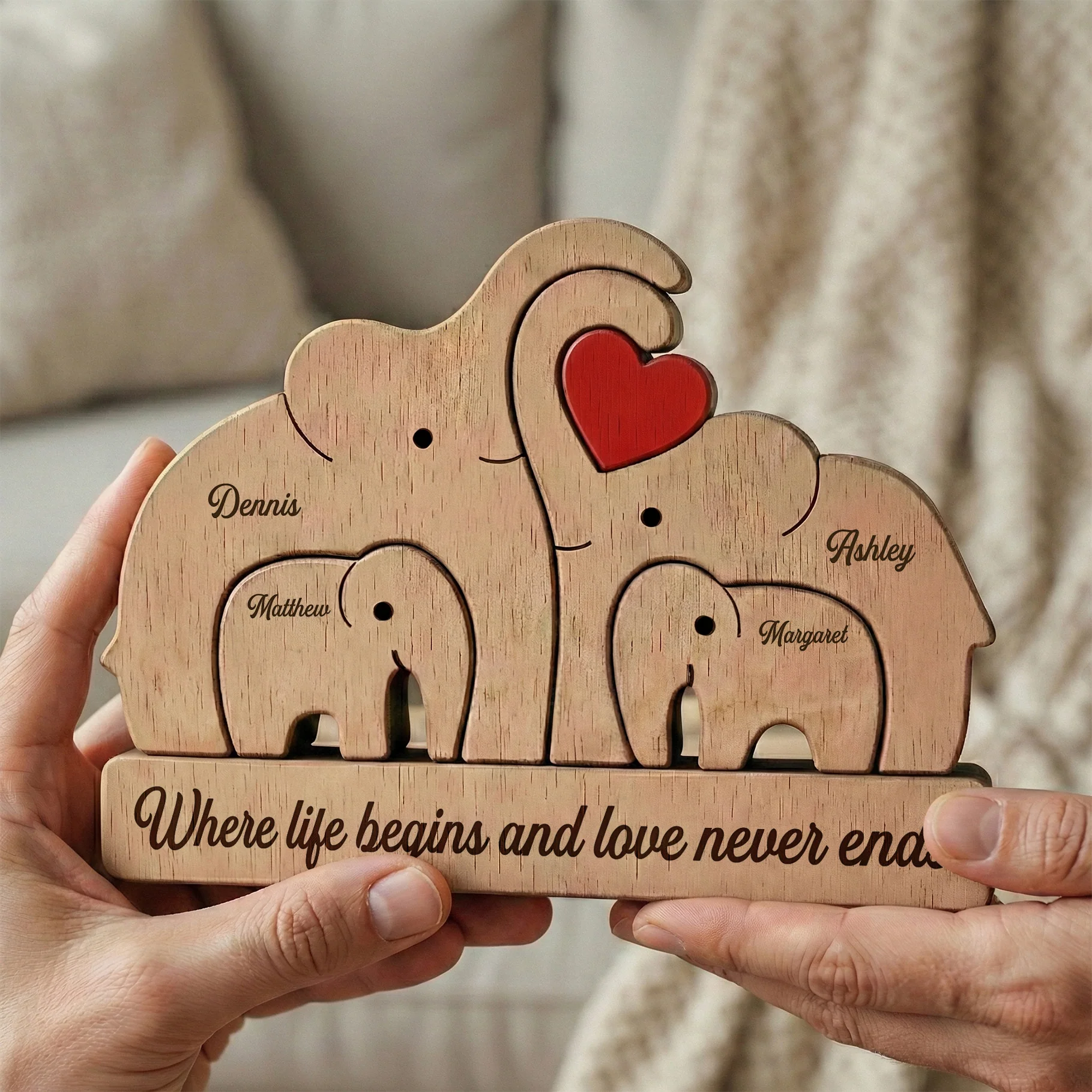 Wooden Elephant Family Puzzle Mother's Day Father's Day Gift - Personalized Puzzle - Image 2