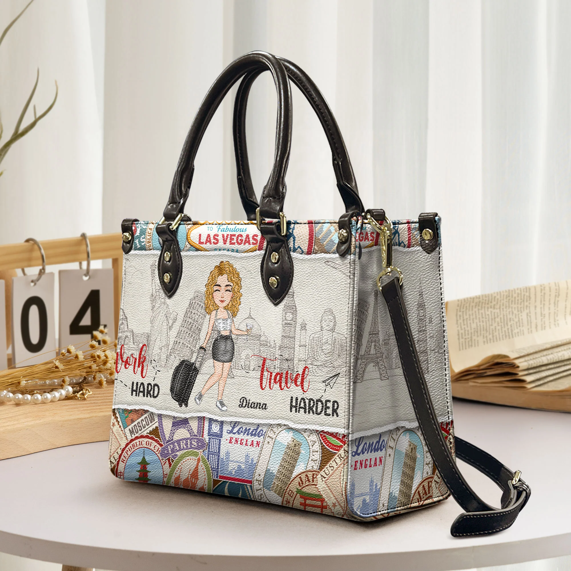 Work Hard Travel Harder - Personalized Leather Bag - Image 2
