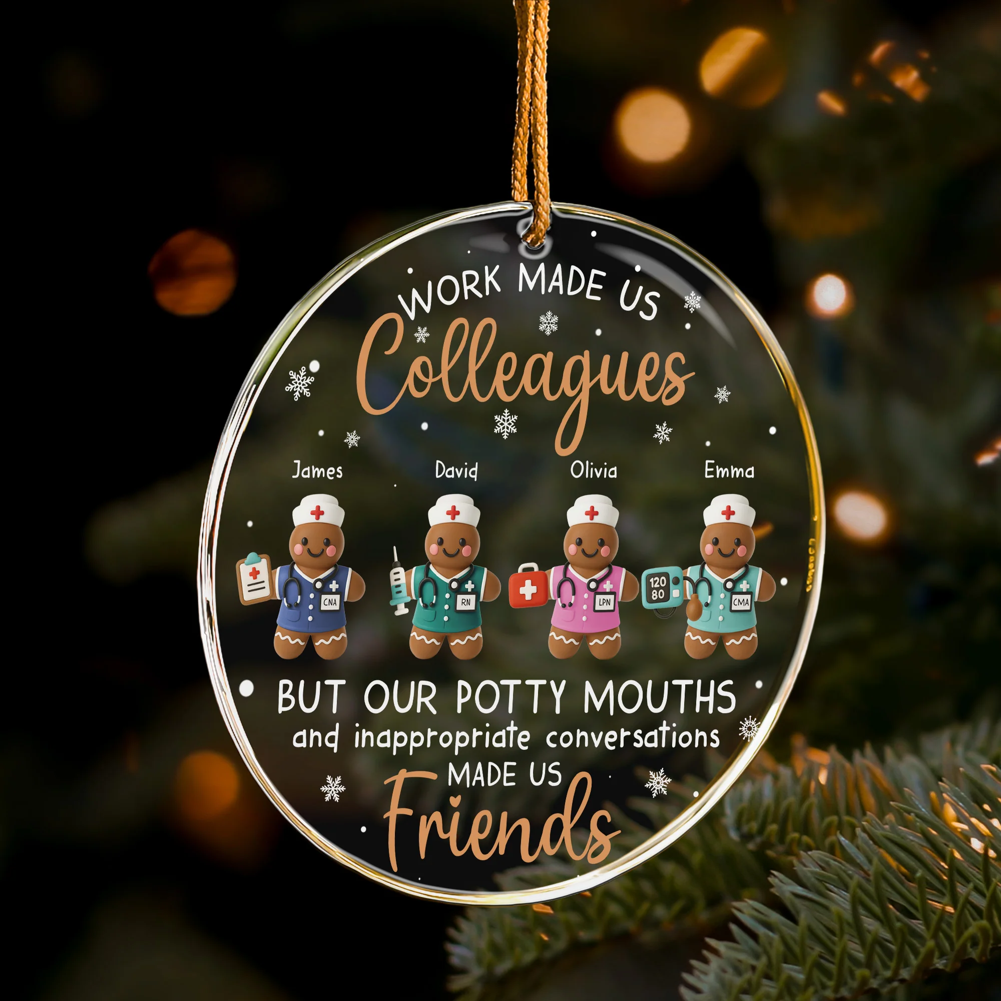 Work Made Us Colleagues - Nurse Gingerbread Crew - Personalized Acrylic Ornament - Image 4