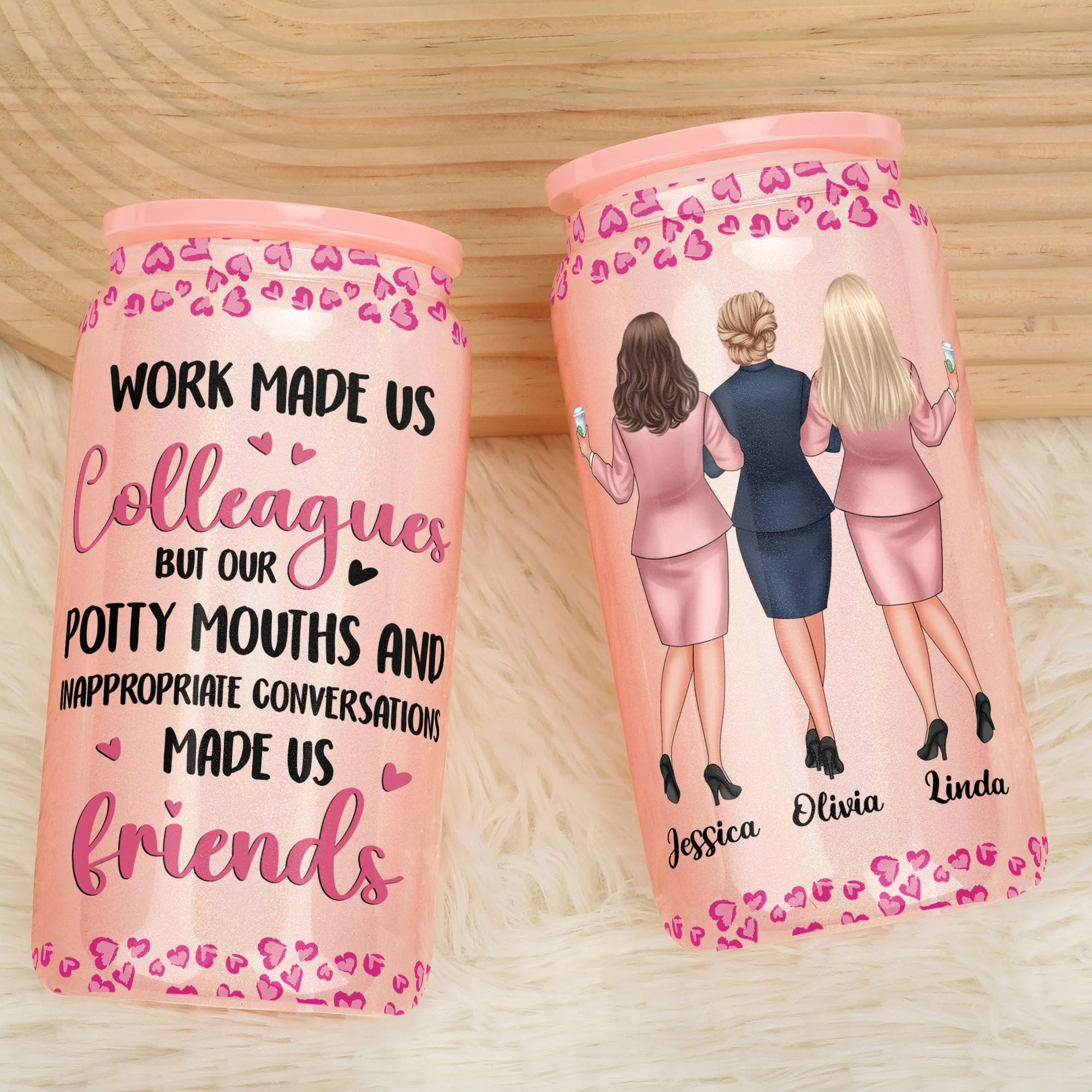 Work Made Us Colleagues - Personalized Shimmer Glass Can - Image 4
