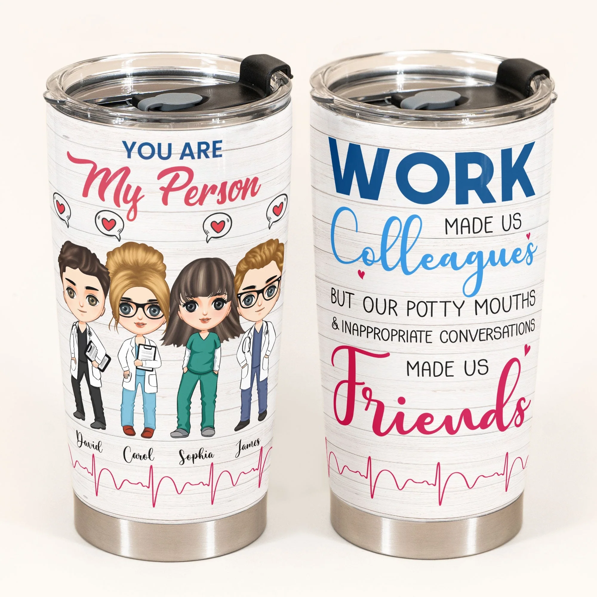 Work Made Us Colleagues - Personalized Tumbler Cup - Birthday Gift For Nursing Colleagues - Cute Chibi Nurse - Image 2