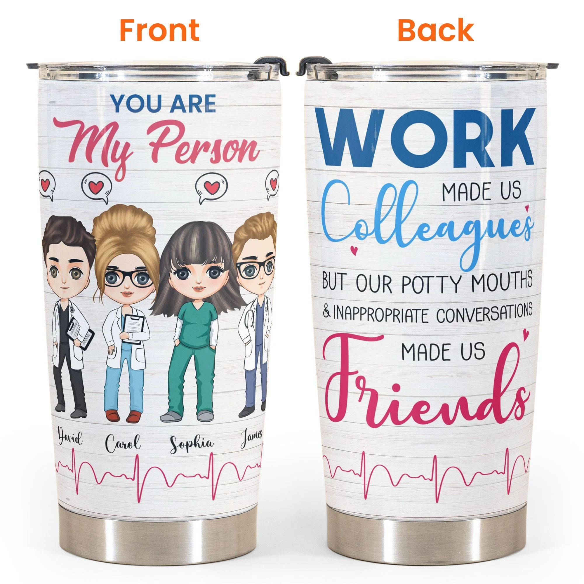 Work Made Us Colleagues - Personalized Tumbler Cup - Birthday Gift For Nursing Colleagues - Cute Chibi Nurse - Image 4