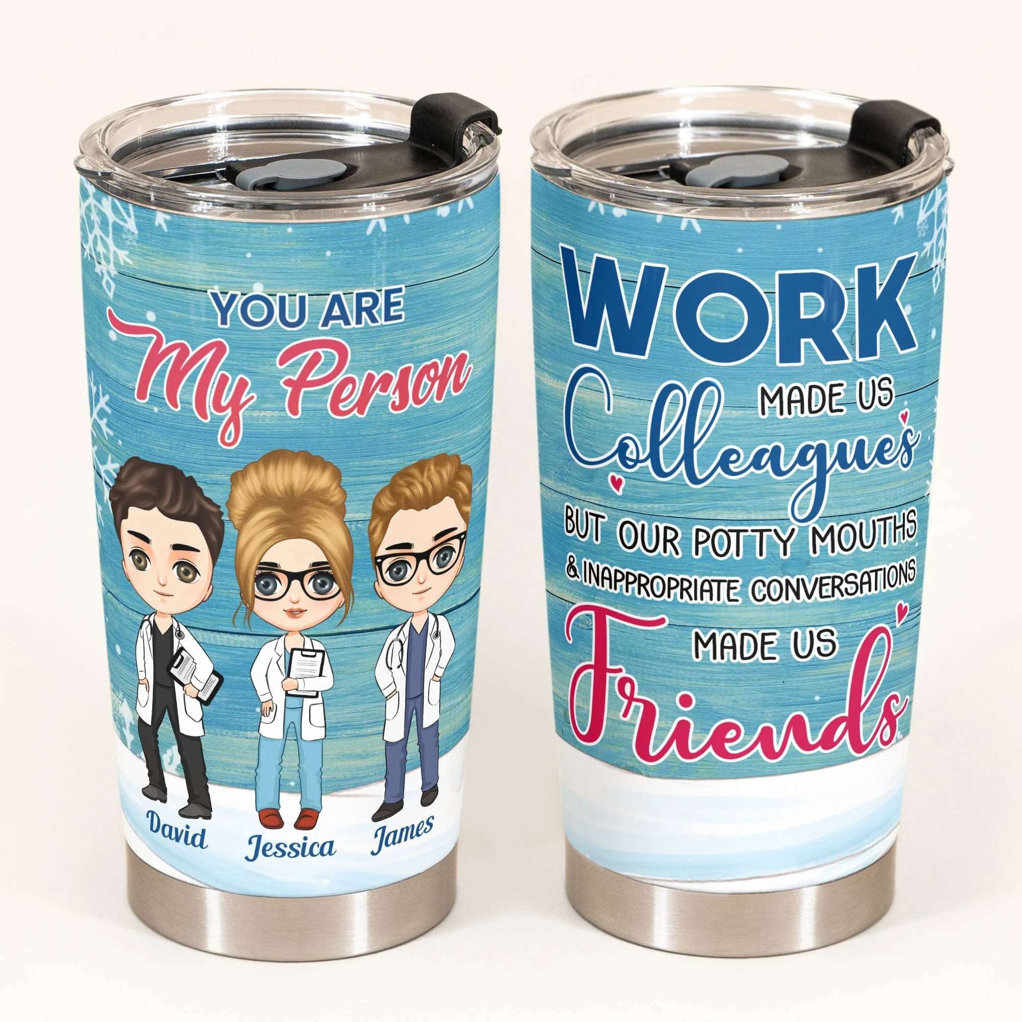 Work Made Us Colleagues - Personalized Tumbler Cup - Birthday Gift For Nursing Colleagues Ver 2 - Cute Chibi Nurse - Image 2