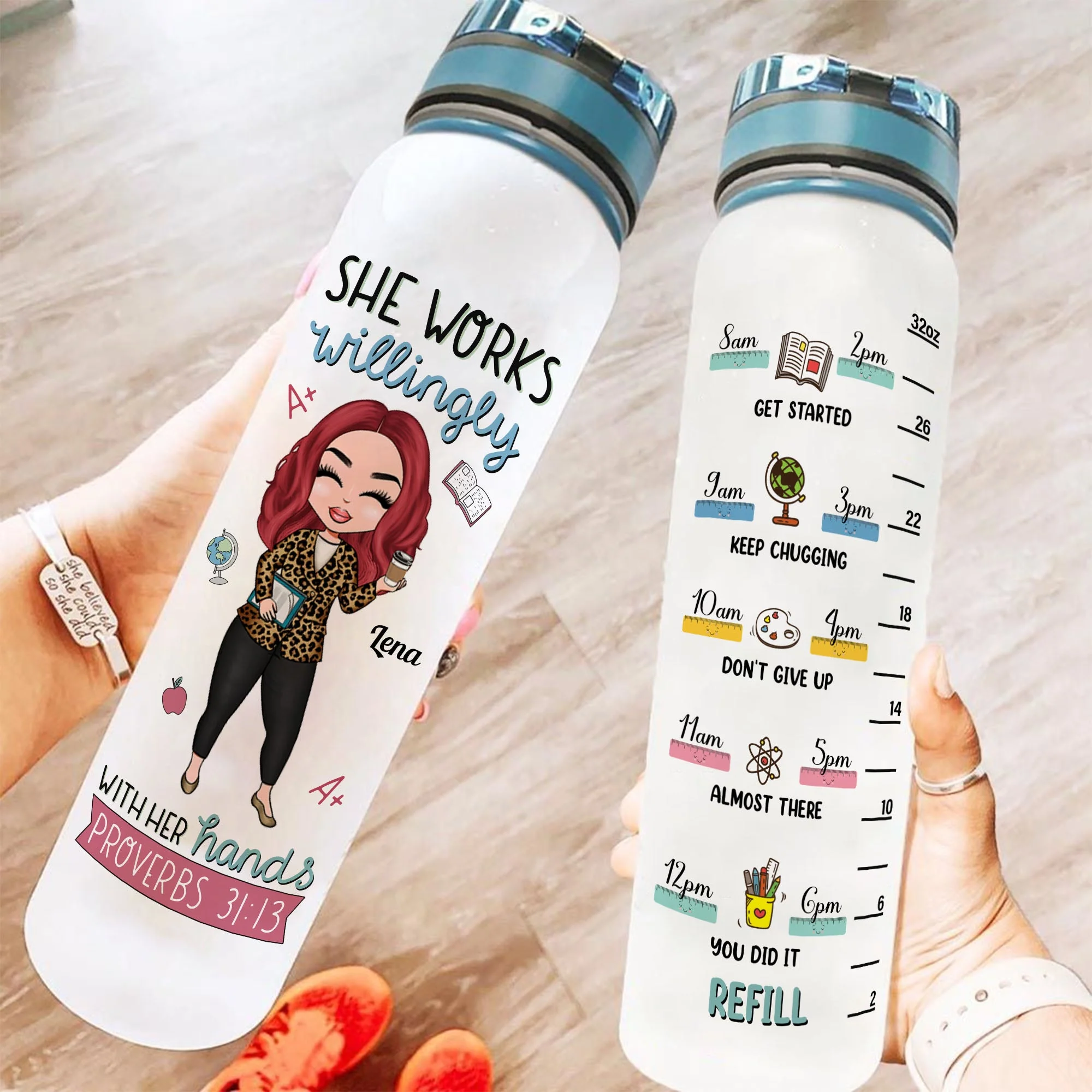 Work Willingly With Her Hand - Personalized Water Tracker Bottle - Image 2