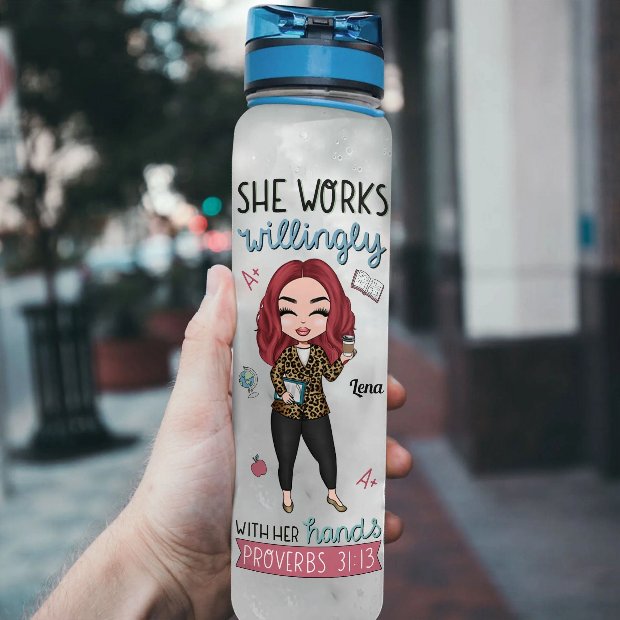 Work Willingly With Her Hand - Personalized Water Tracker Bottle - Image 3