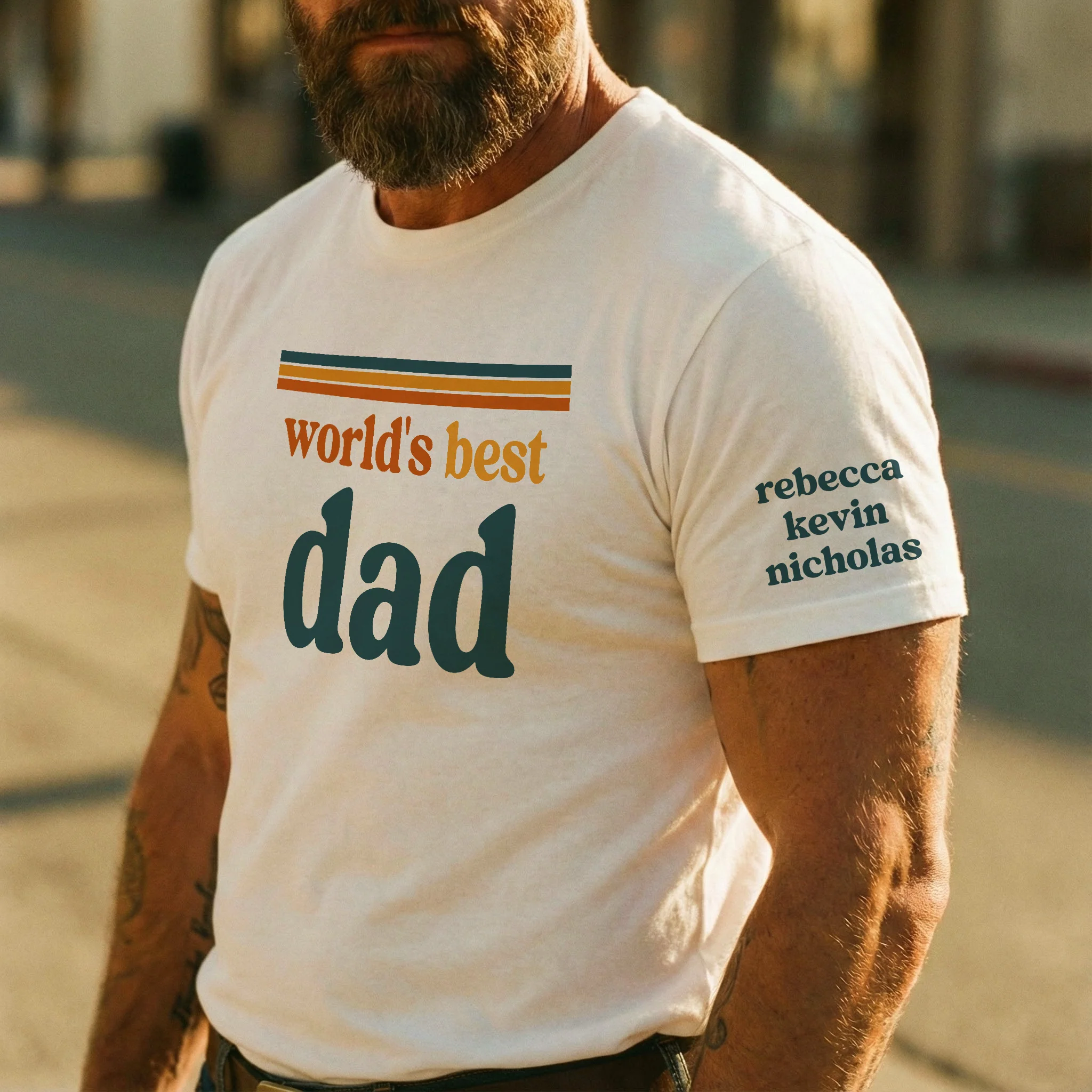 World’s Best Dad Retro 70s Vintage Father’s Day Gift With Kids’ Names - Up To 12 Names - Personalized Shirt - Image 2