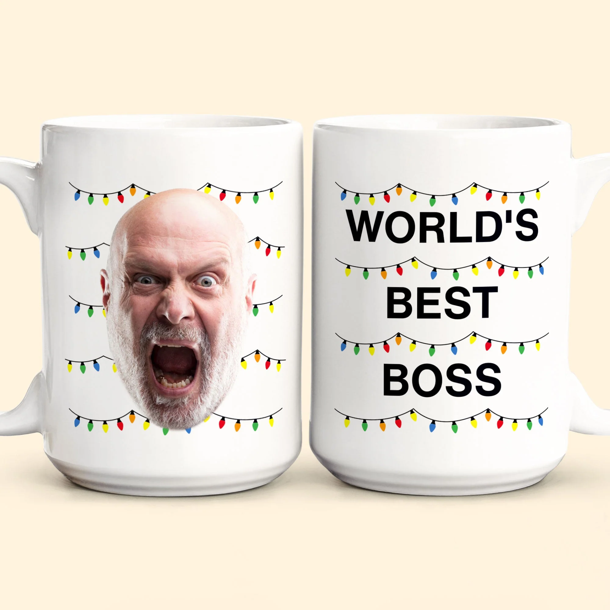 World'S Best Boss Funny Xmas Lights Custom Face - Personalized Photo Mug - Image 7