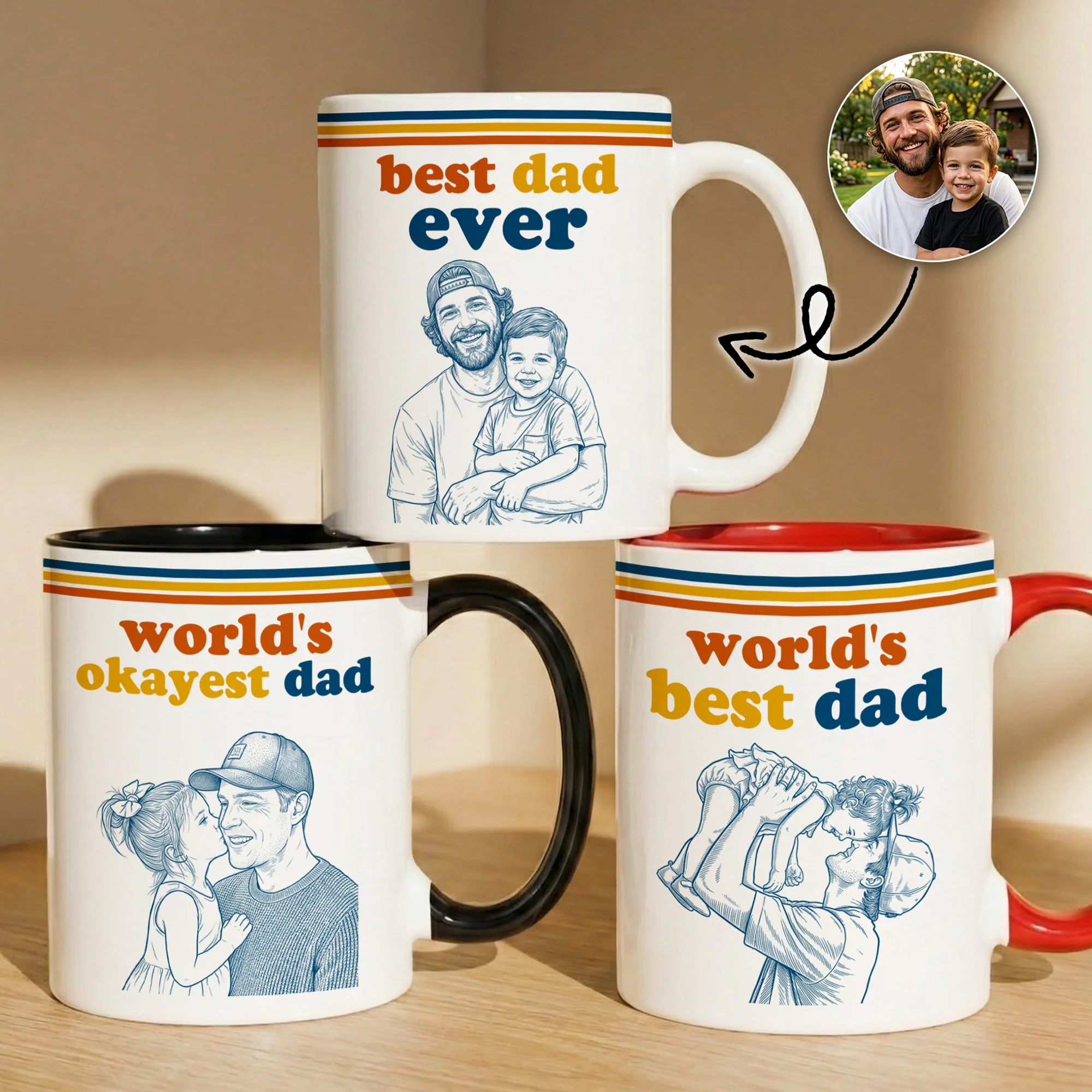 World's Best Dad Sketch Line Art Retro Mug Father's Day Gift For Dad, Husband - Personalized Mug