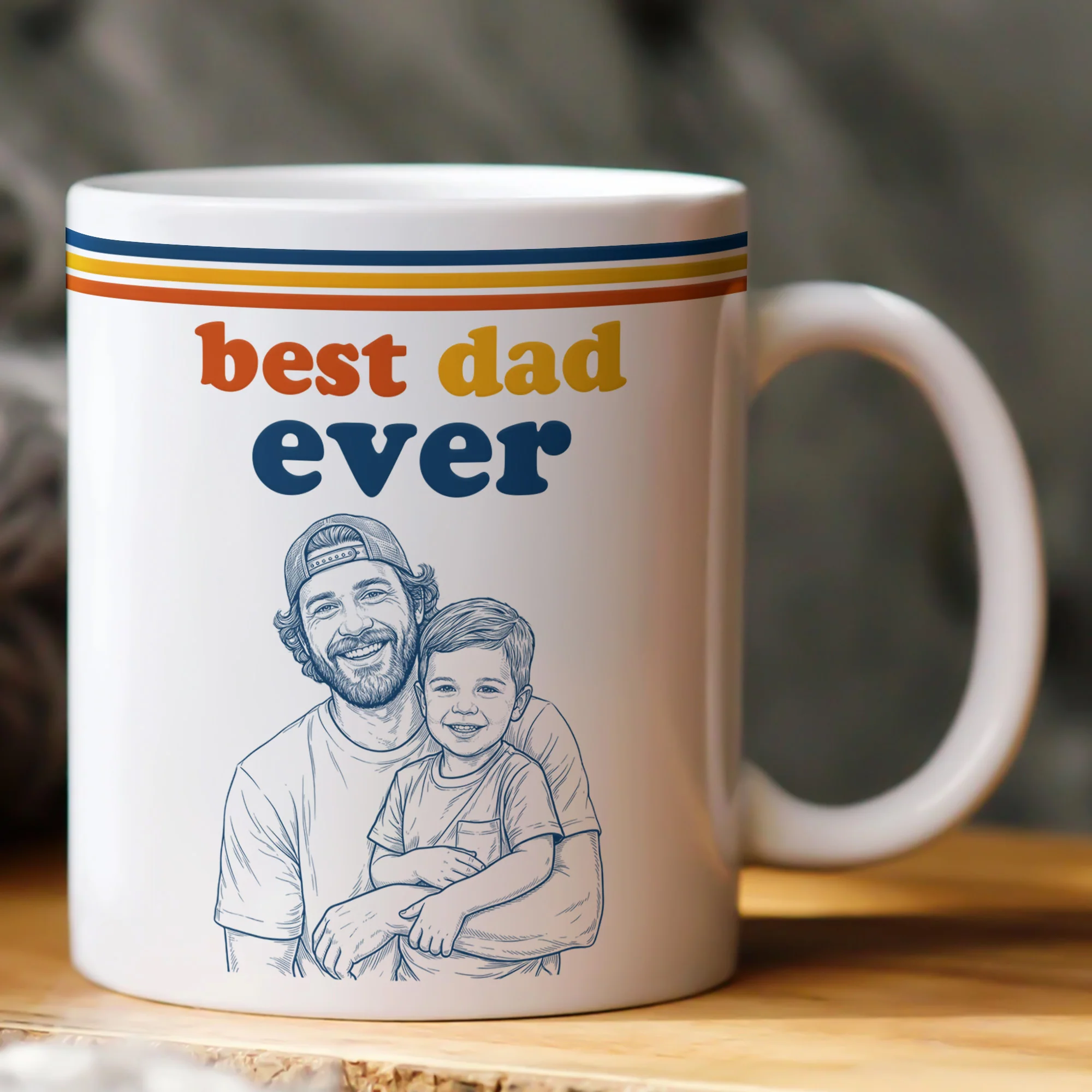 World's Best Dad Sketch Line Art Retro Mug Father's Day Gift For Dad, Husband - Personalized Mug - Image 4