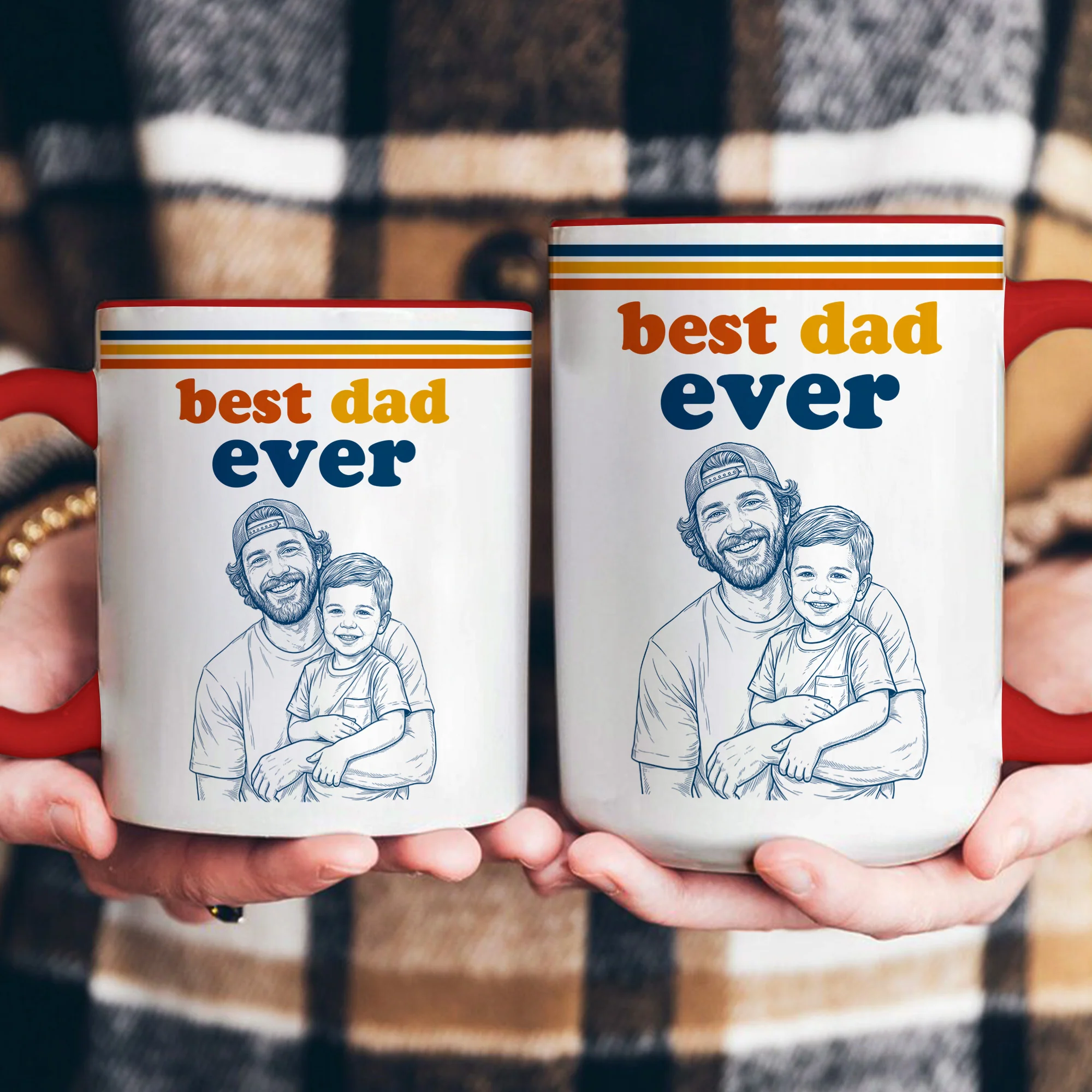 World's Best Dad Sketch Line Art Retro Mug Father's Day Gift For Dad, Husband - Personalized Mug - Image 5