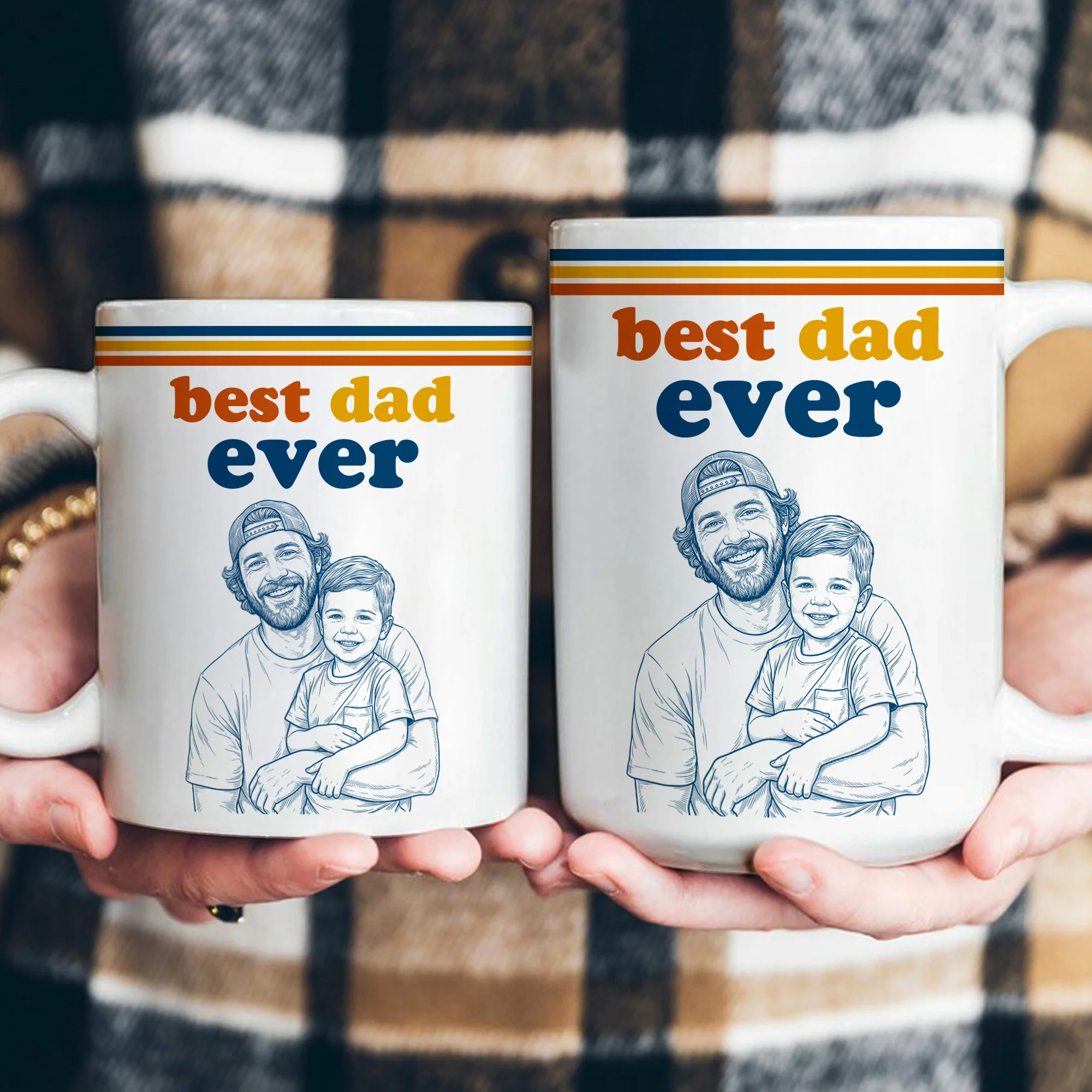 World's Best Dad Sketch Line Art Retro Mug Father's Day Gift For Dad, Husband - Personalized Mug - Image 6