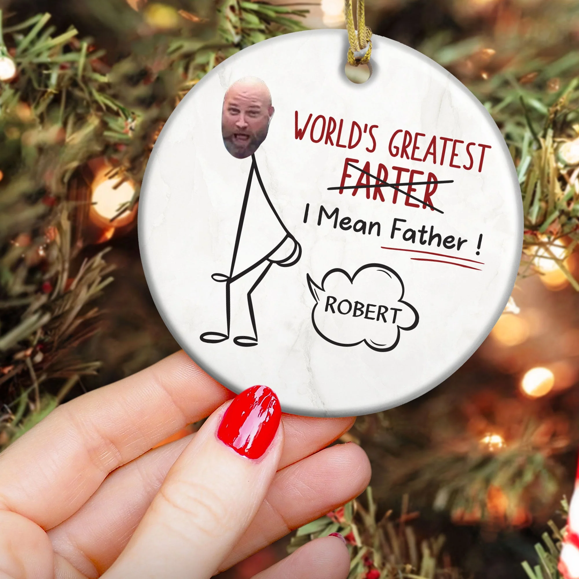 World's Greatest Farter 2 - Personalized Ceramic Photo Ornament - Image 4