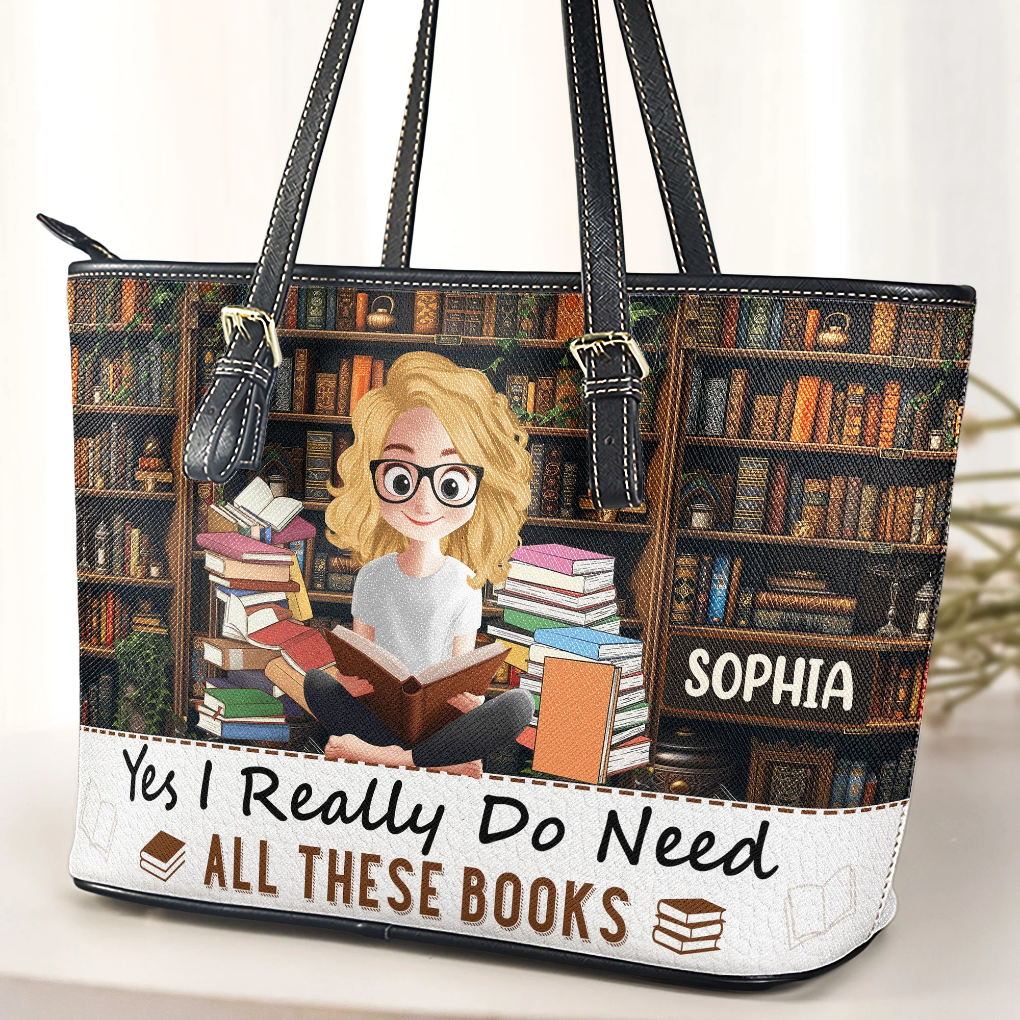 Yes I Really Do Need All These Books - Personalized Leather Tote Bag - Image 2
