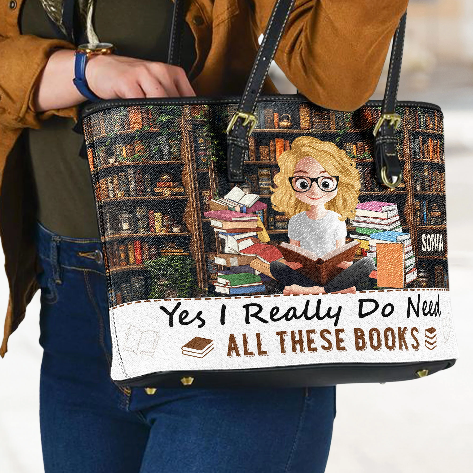 Yes I Really Do Need All These Books - Personalized Leather Tote Bag - Image 3