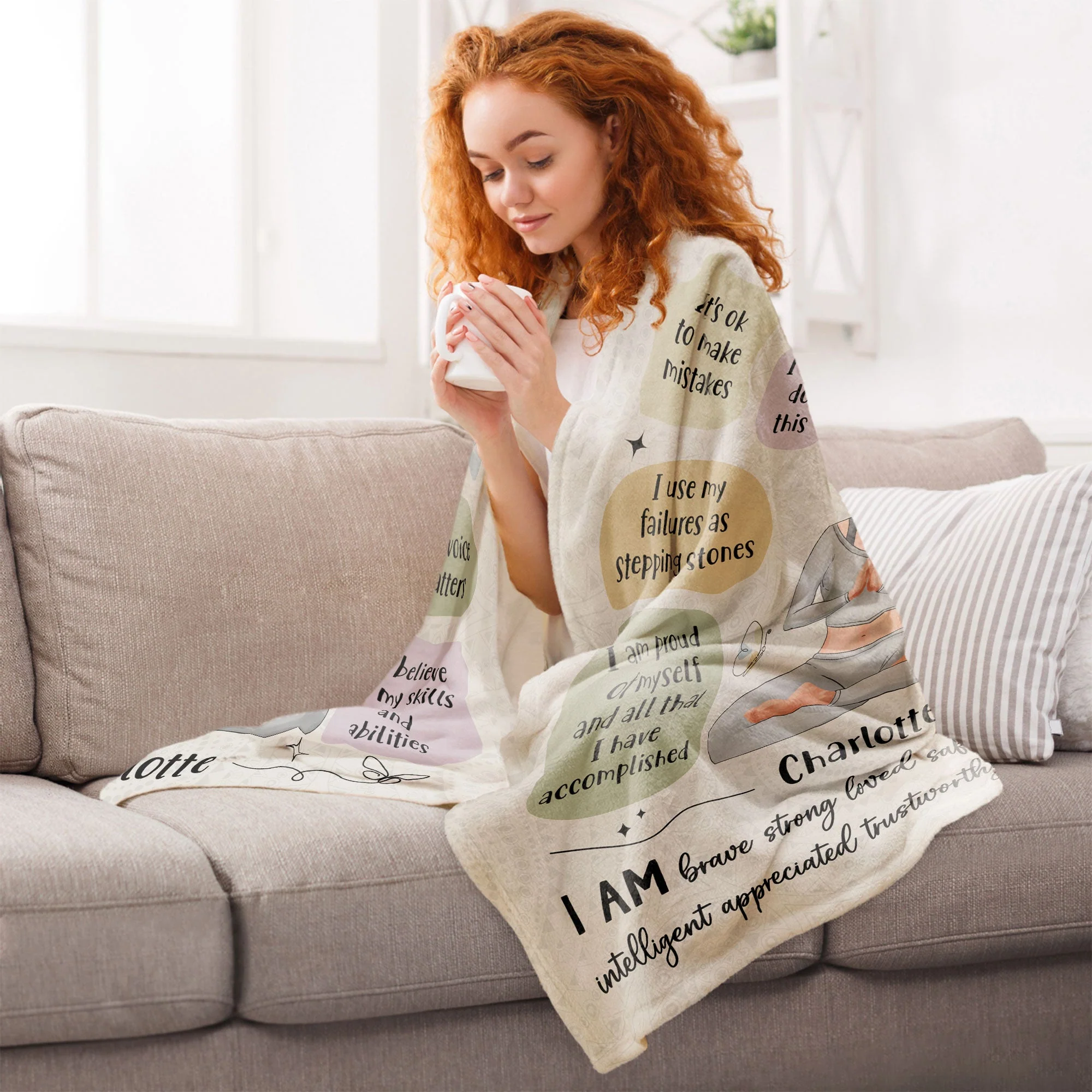 Yoga Girl Affirmations Blanket - Personalized Blanket - Image 6