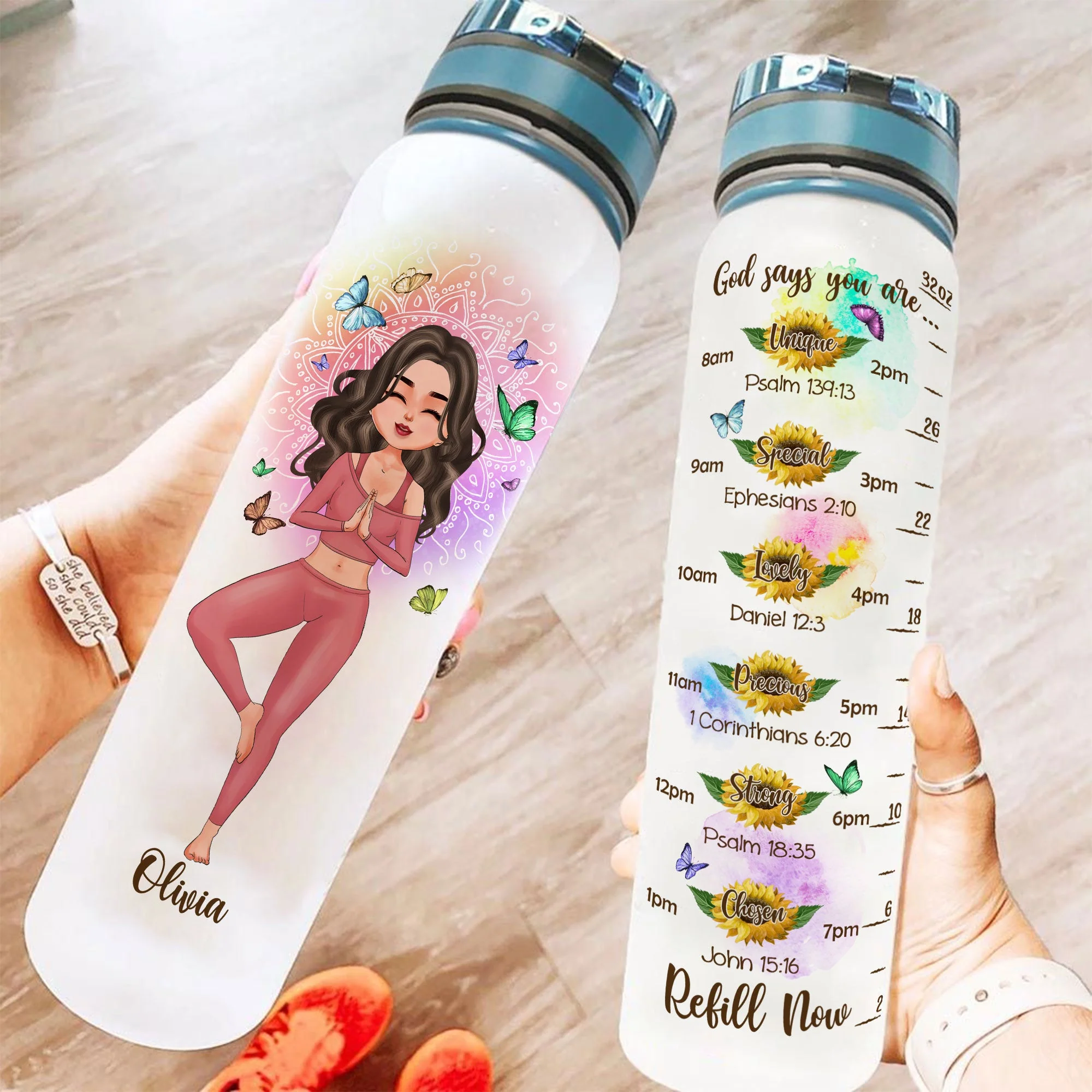 Yoga Girls - Personalized Water Bottle With Time Marker - Birthday, Mother's Day Gift For Meditatiton Girls, Yoga Mom - Image 2