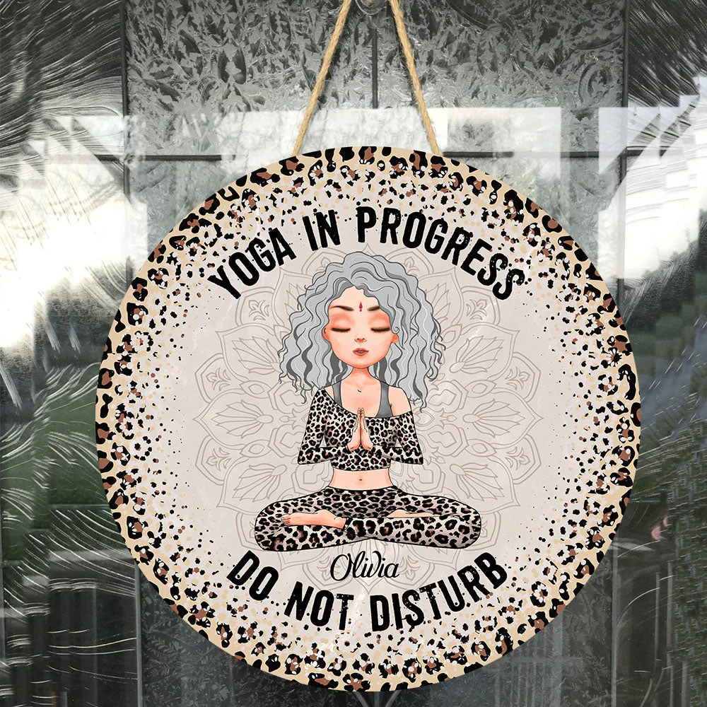 Yoga In Progress - Personalized Round Wood Sign - Yoga Girl - Image 2