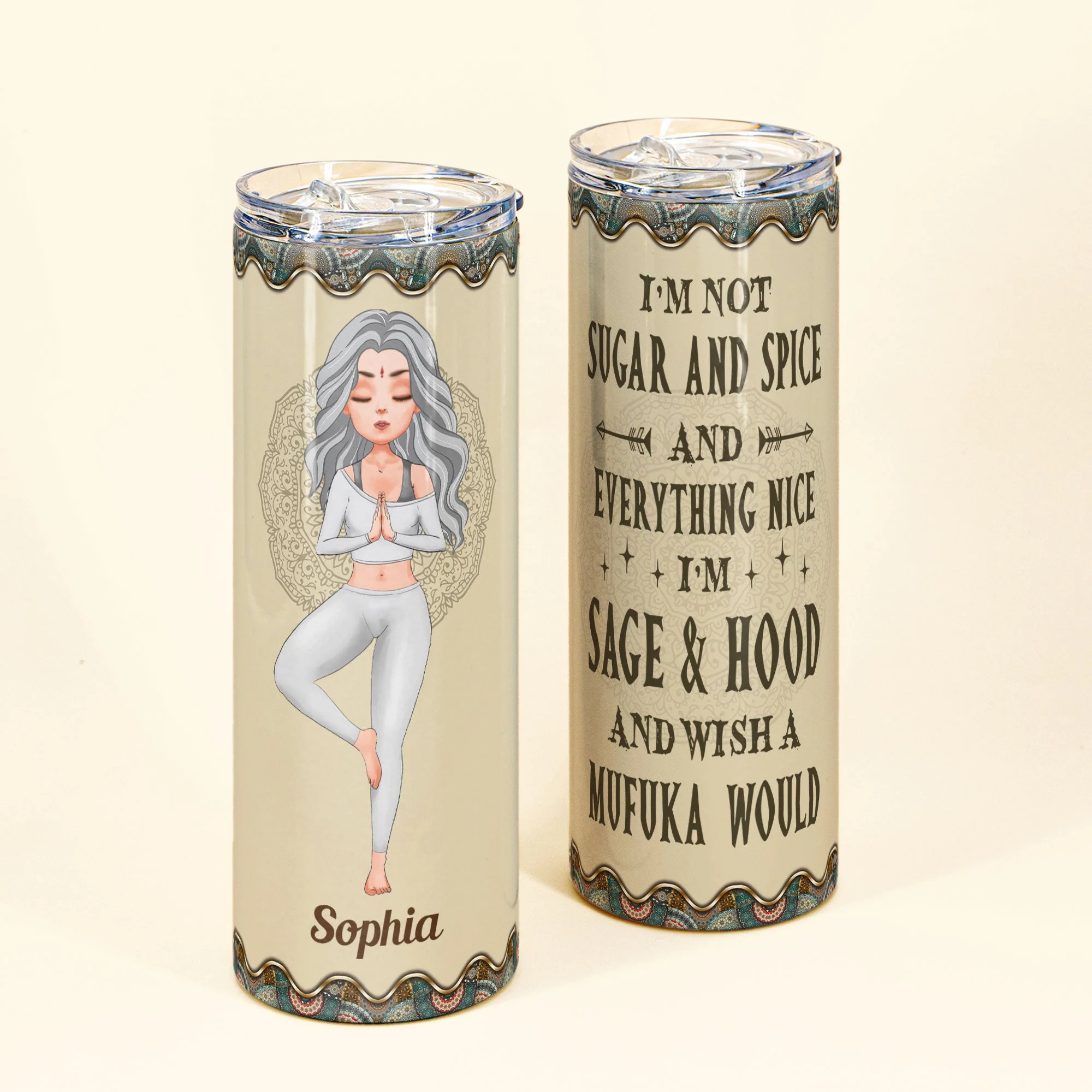Yoga Peace Love Light - Personalized Skinny Tumbler - Gift For Yoga Lover, Mom, Daughter, Yoga Instructor - Image 4