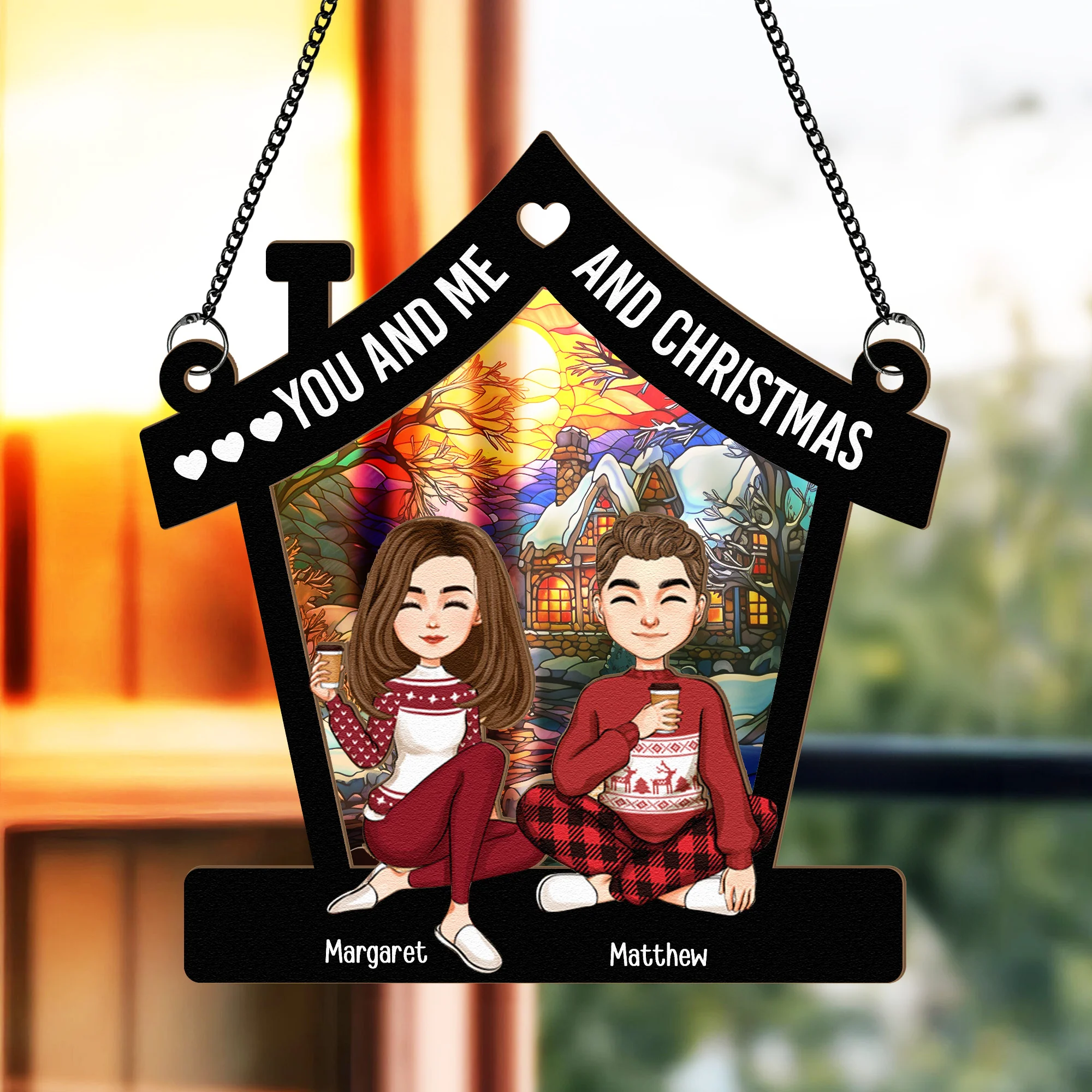 You And Me And Christmas - Personalized Window Hanging Suncatcher Ornament - Image 4