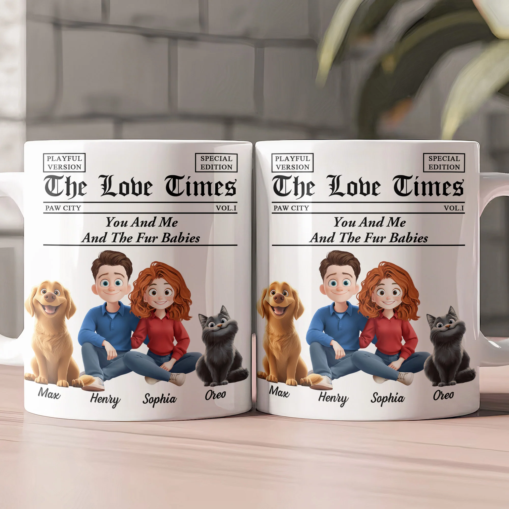 You And Me And The Dogs, Cats, Fur Babies - Newspaper Themed - Personalized Mug - Image 2