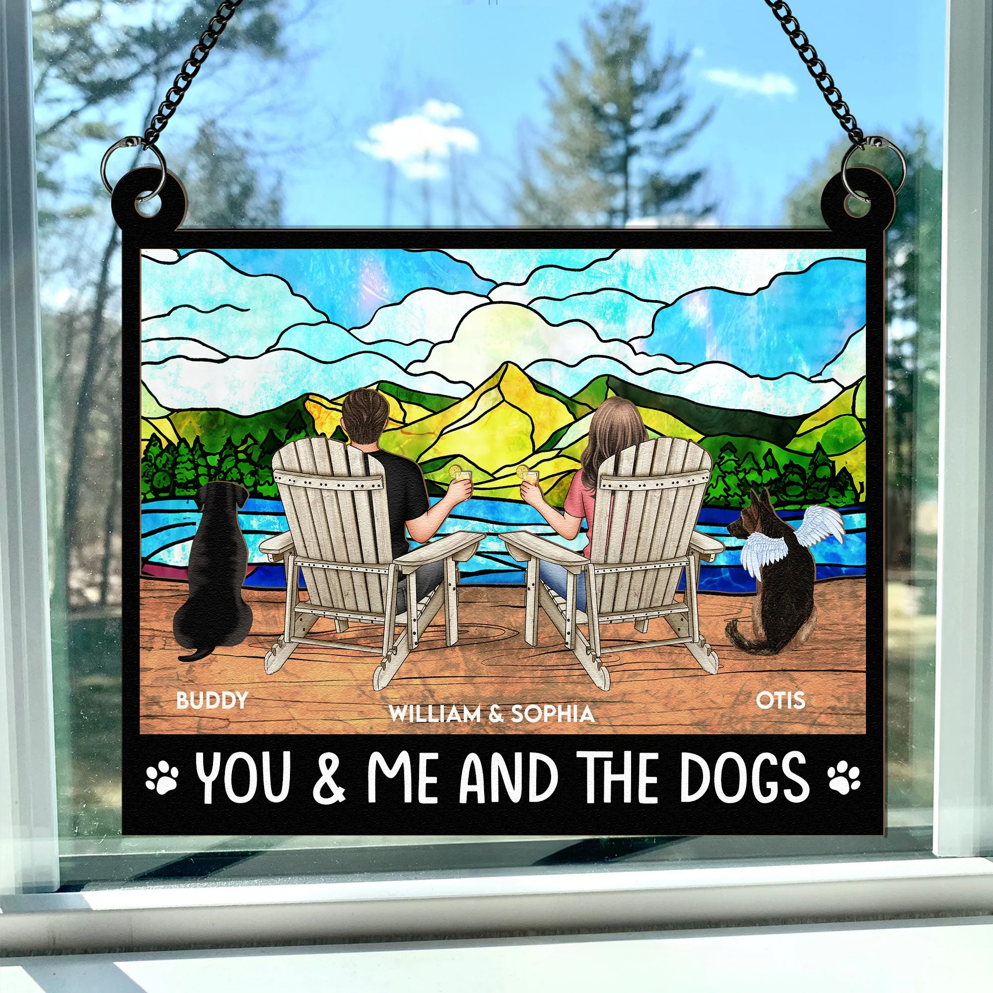 You And Me And The Dogs - Personalized Window Hanging Suncatcher Ornament - Anniversary Gifts - Image 3