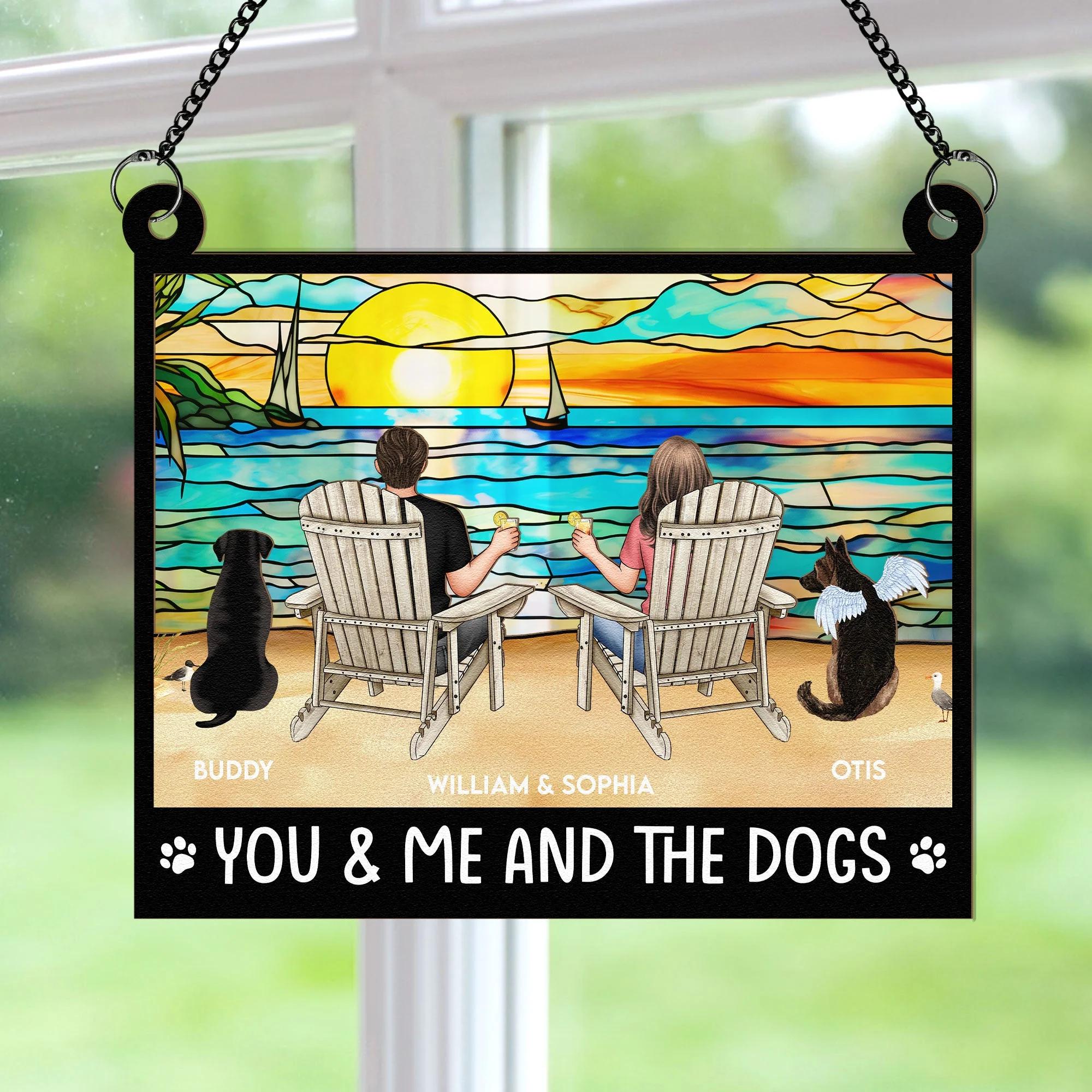 You And Me And The Dogs - Personalized Window Hanging Suncatcher Ornament - Anniversary Gifts - Image 4