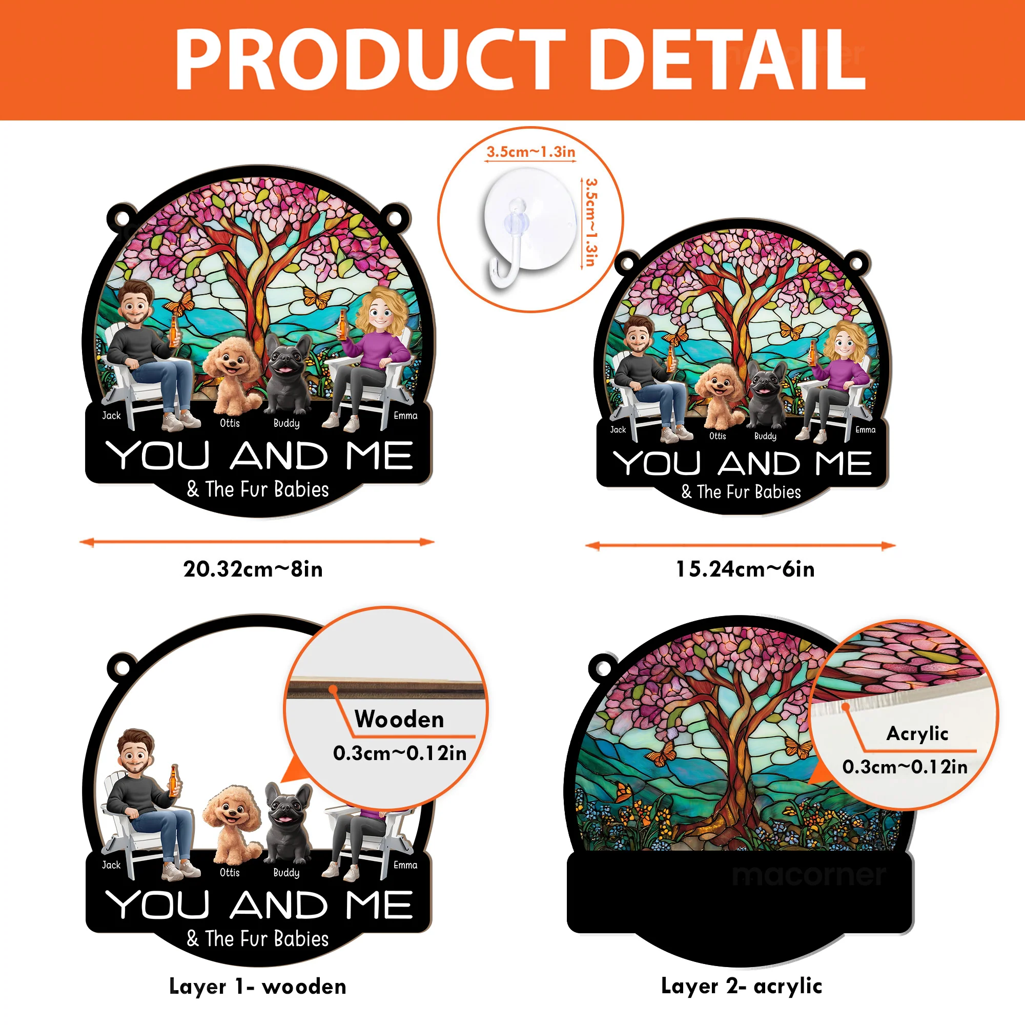 You And Me And The Fur Babies - Personalized Window Hanging Suncatcher Ornament - Image 4