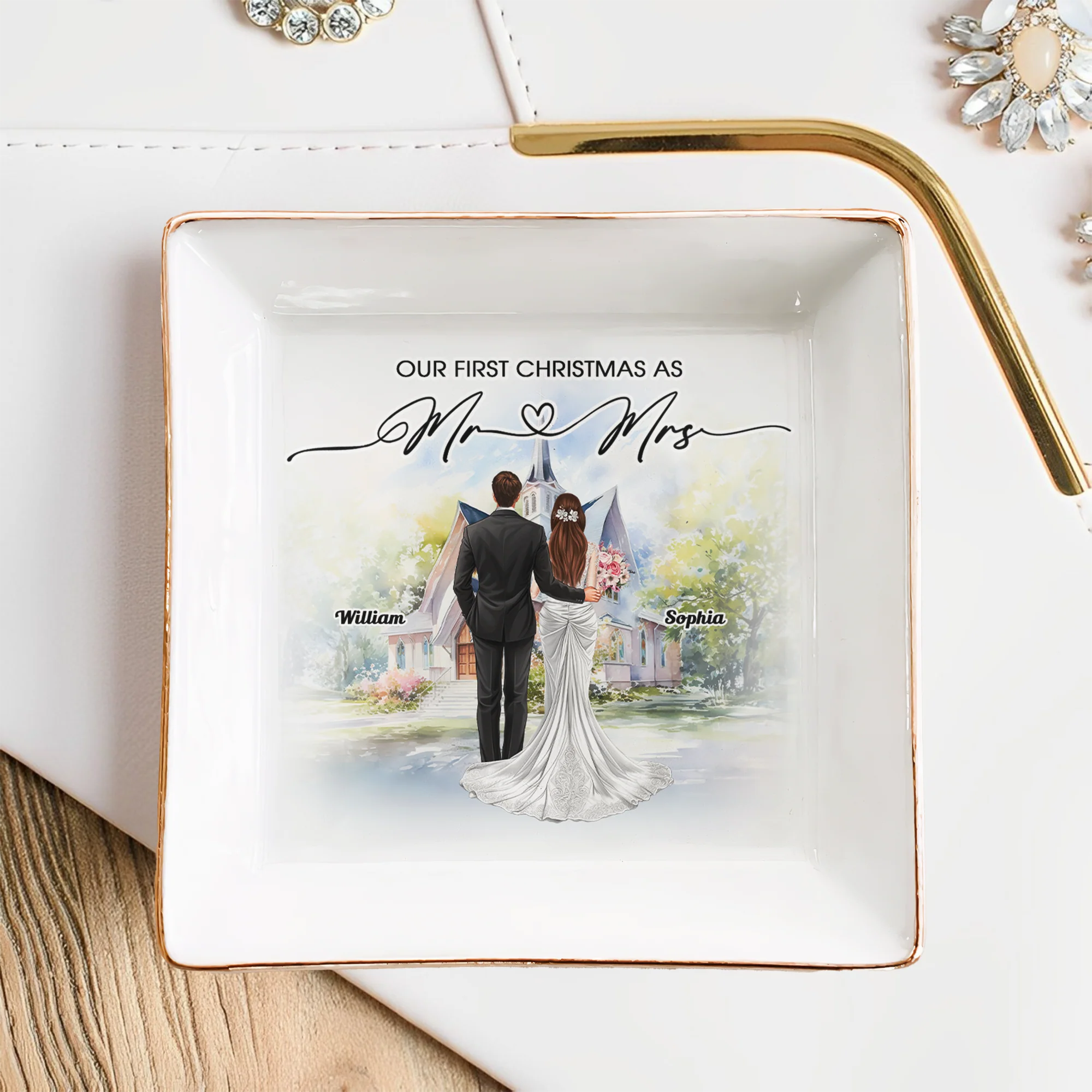 You And Me First Christmas As Mr Mrs - Personalized Jewelry Dish