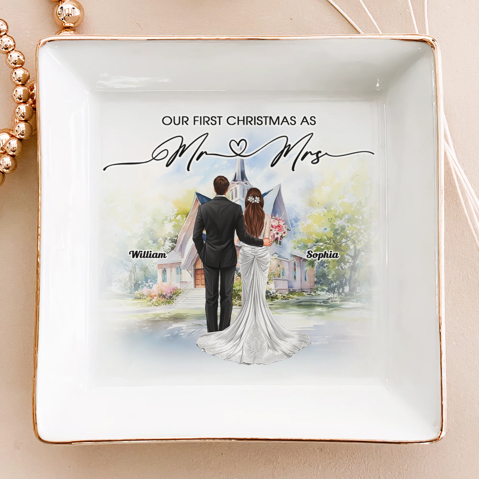 You And Me First Christmas As Mr Mrs - Personalized Jewelry Dish - Image 2
