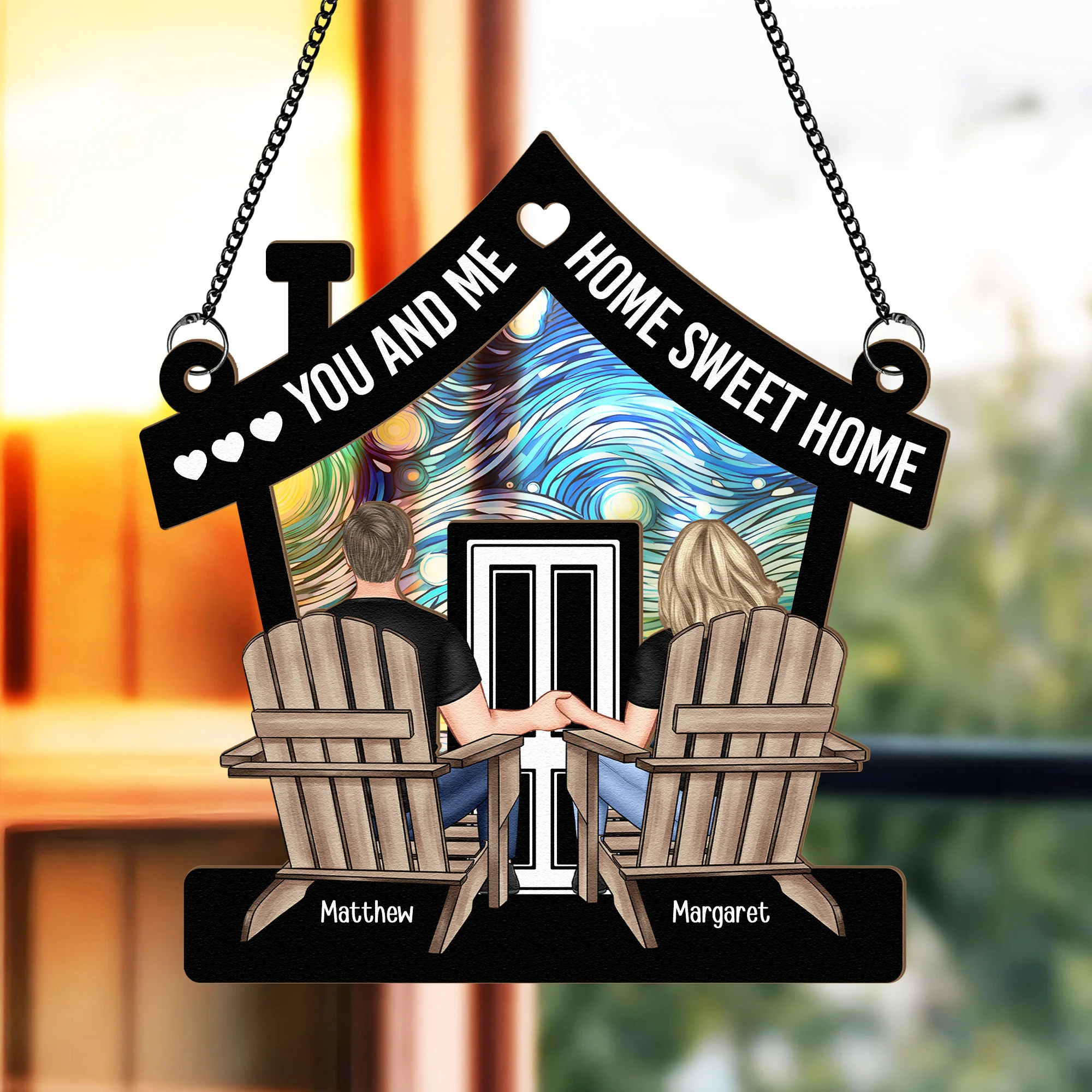 You And Me Home Sweet Home - Personalized Window Hanging Suncatcher Ornament - Image 3
