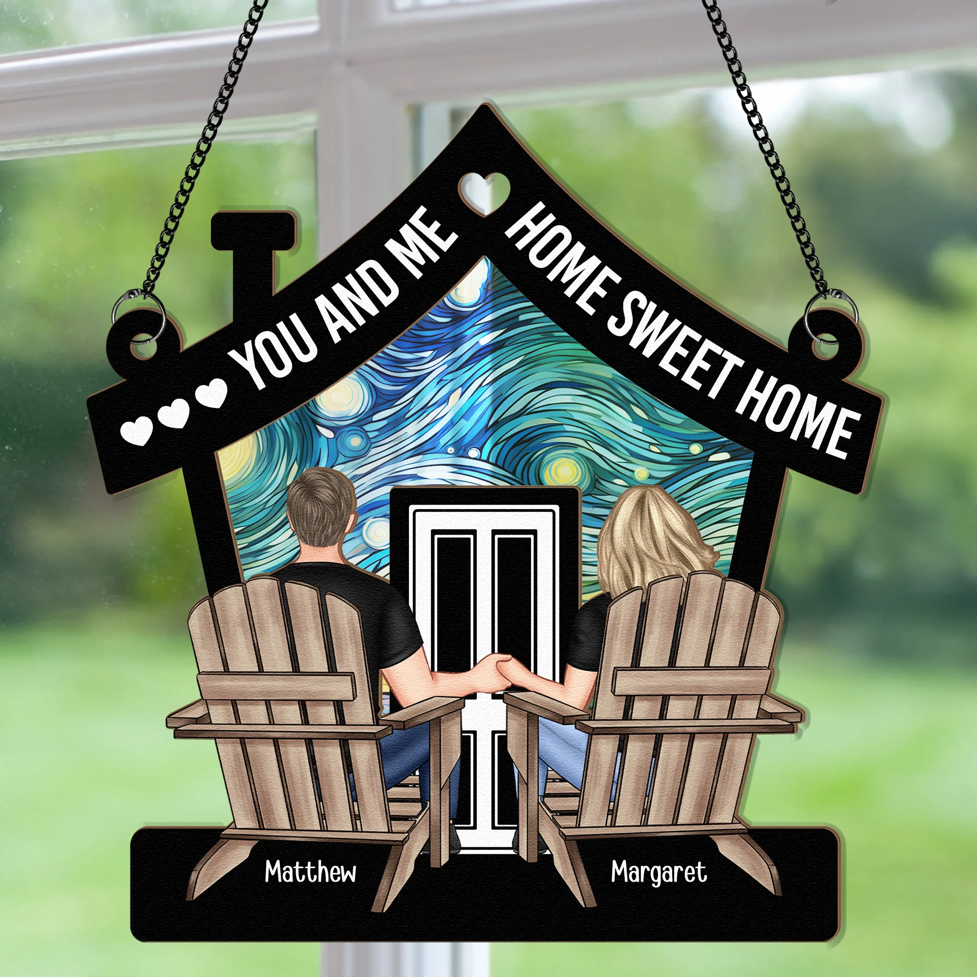 You And Me Home Sweet Home - Personalized Window Hanging Suncatcher Ornament - Image 4
