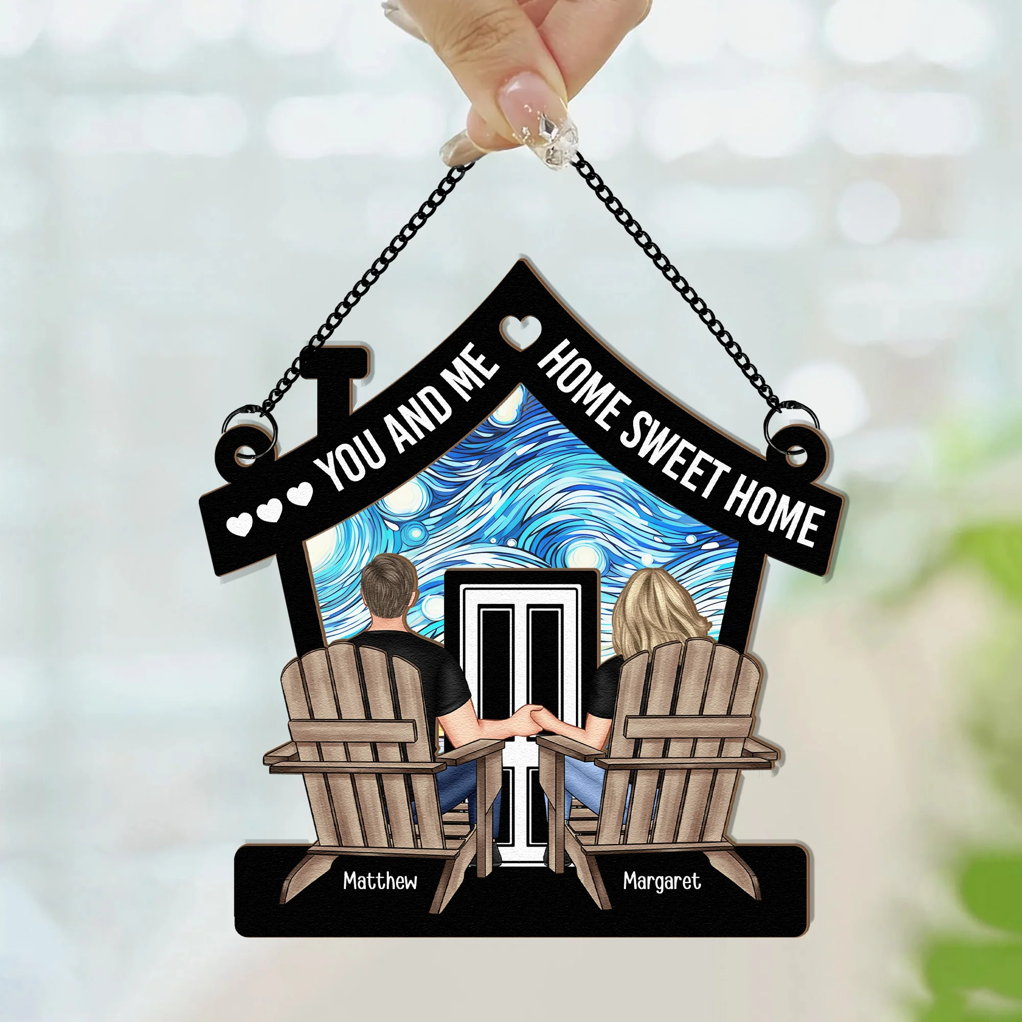 You And Me Home Sweet Home - Personalized Window Hanging Suncatcher Ornament - Image 5
