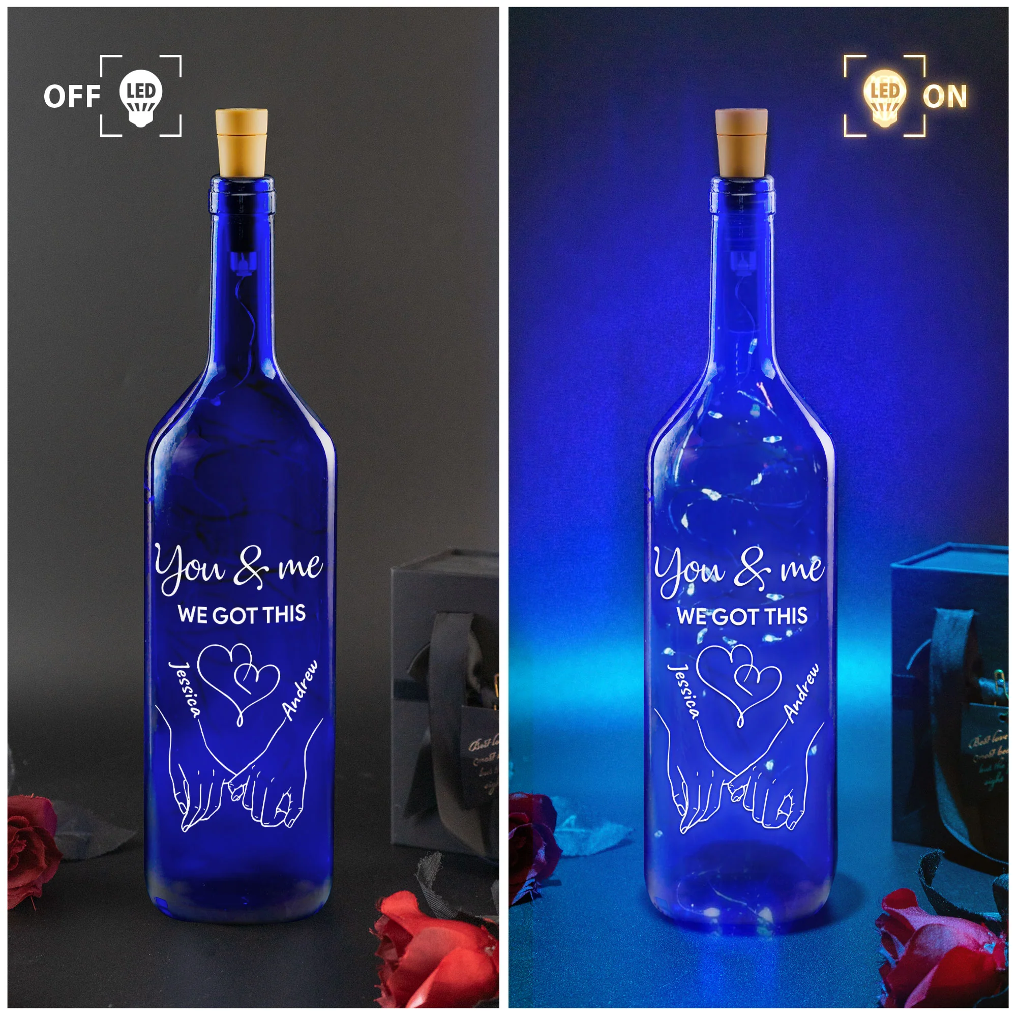 You And Me We Got This - Personalized Blue Bottle Lamp - Image 3