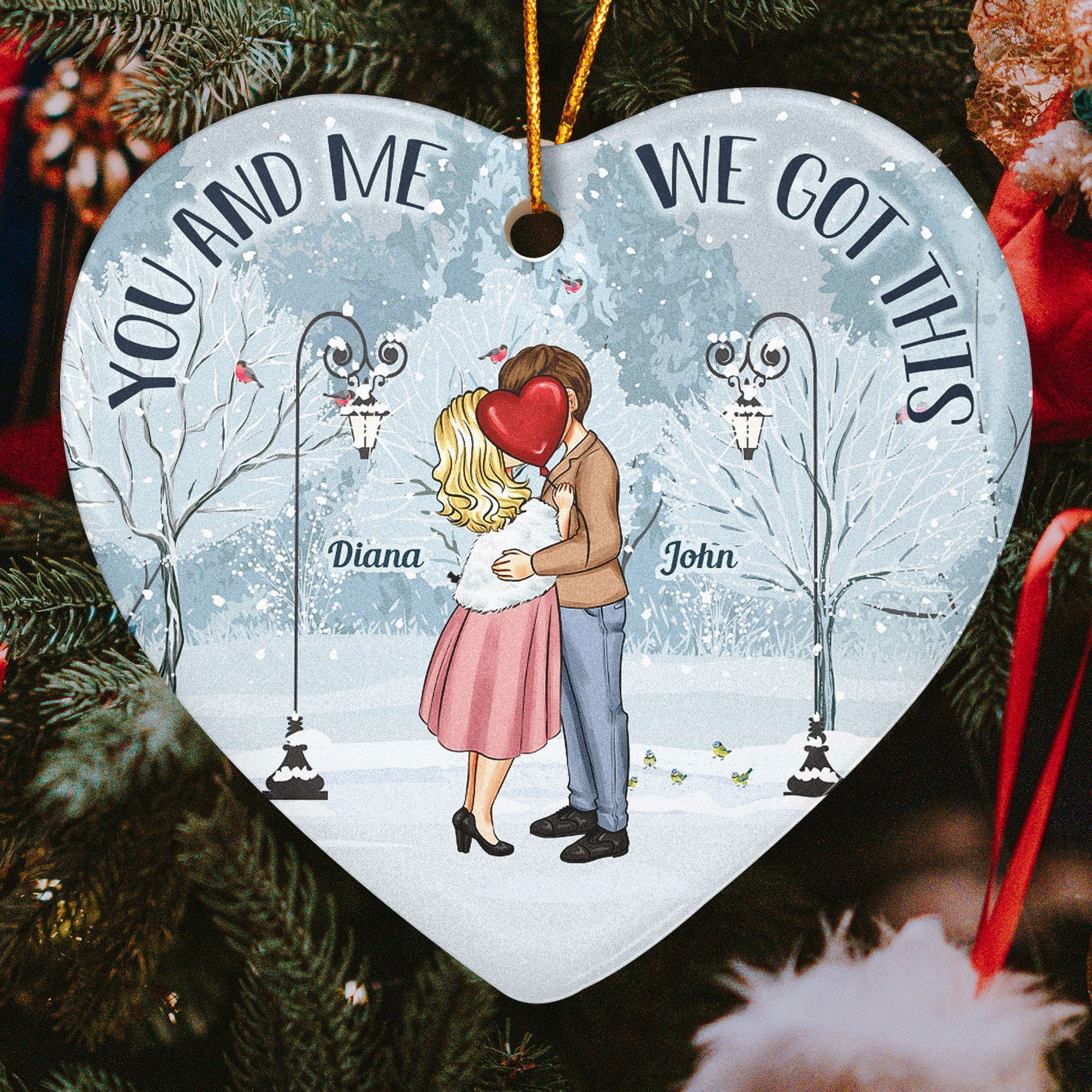 You And Me We Got This - Personalized Heart Shaped Ceramic Ornament - Image 3